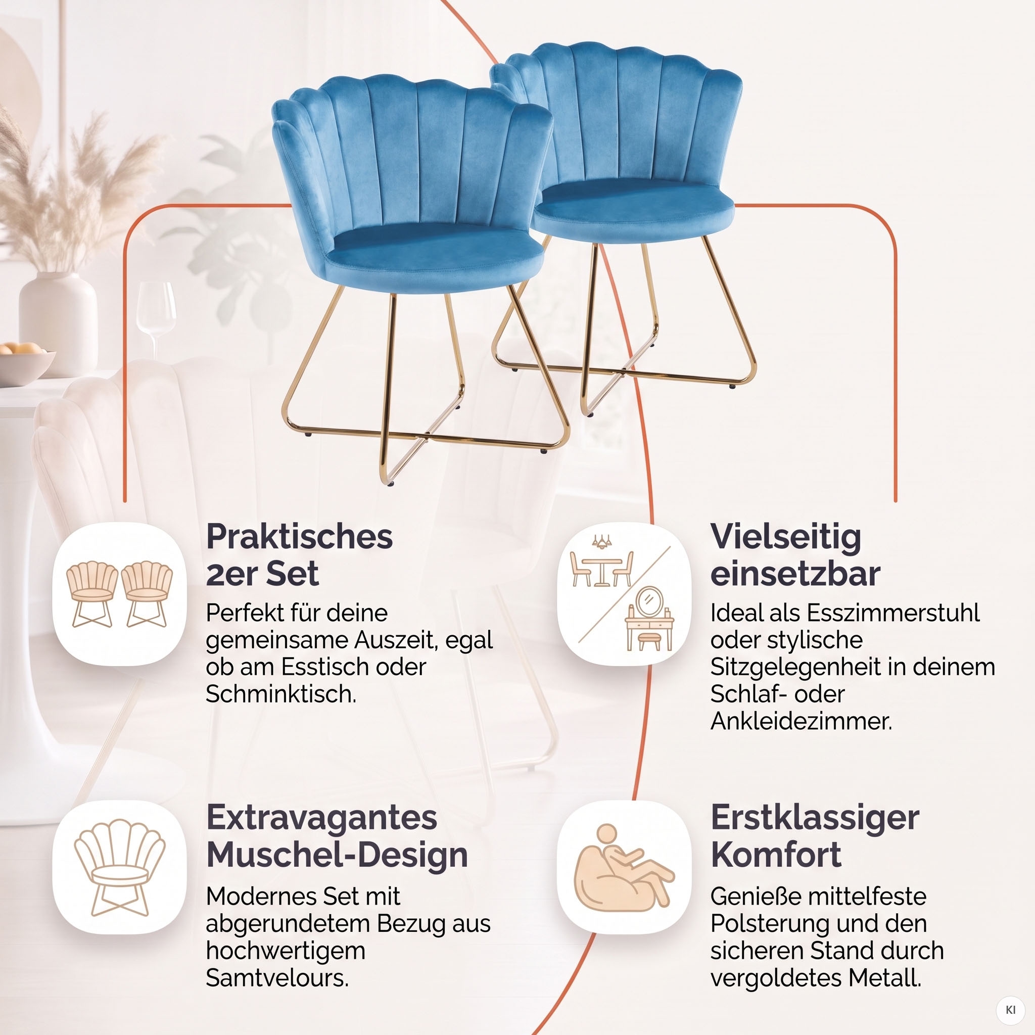 SalesFever Chaise rembourrée »Komfortabler Stuhl im eleganten Design« (Ensemble) 2 cuisdesign coquillage
