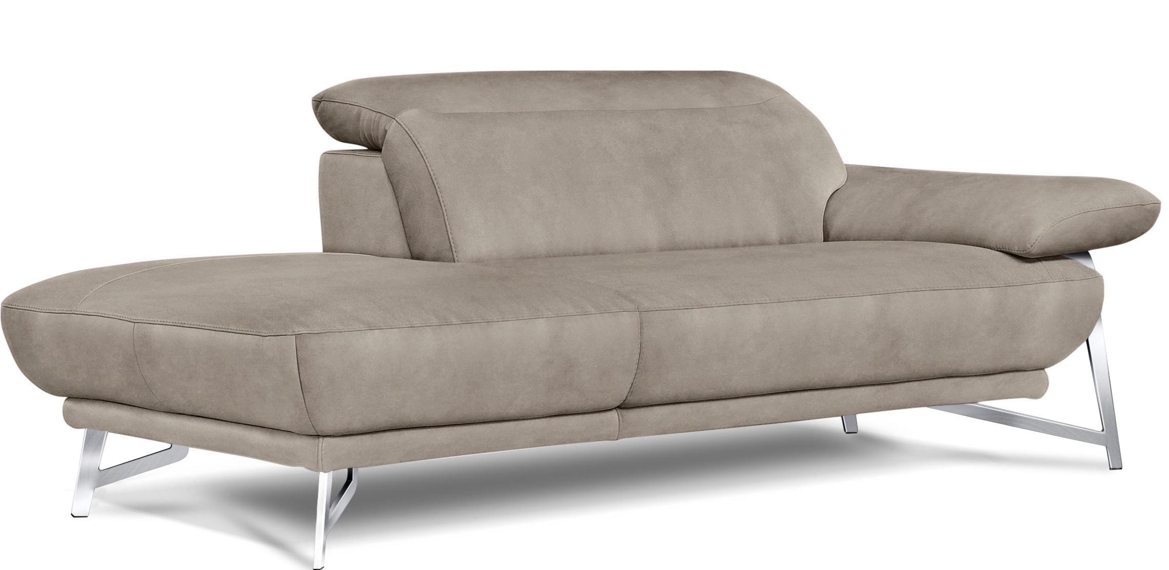 Egoitaliano Ottomane »Anais, erstklassiges Designsofa, Breite 179 cm, Fussfarbe chrom«, Kopfteil verstellbar, Luxus-Microfaser Lederoptik, opal grau