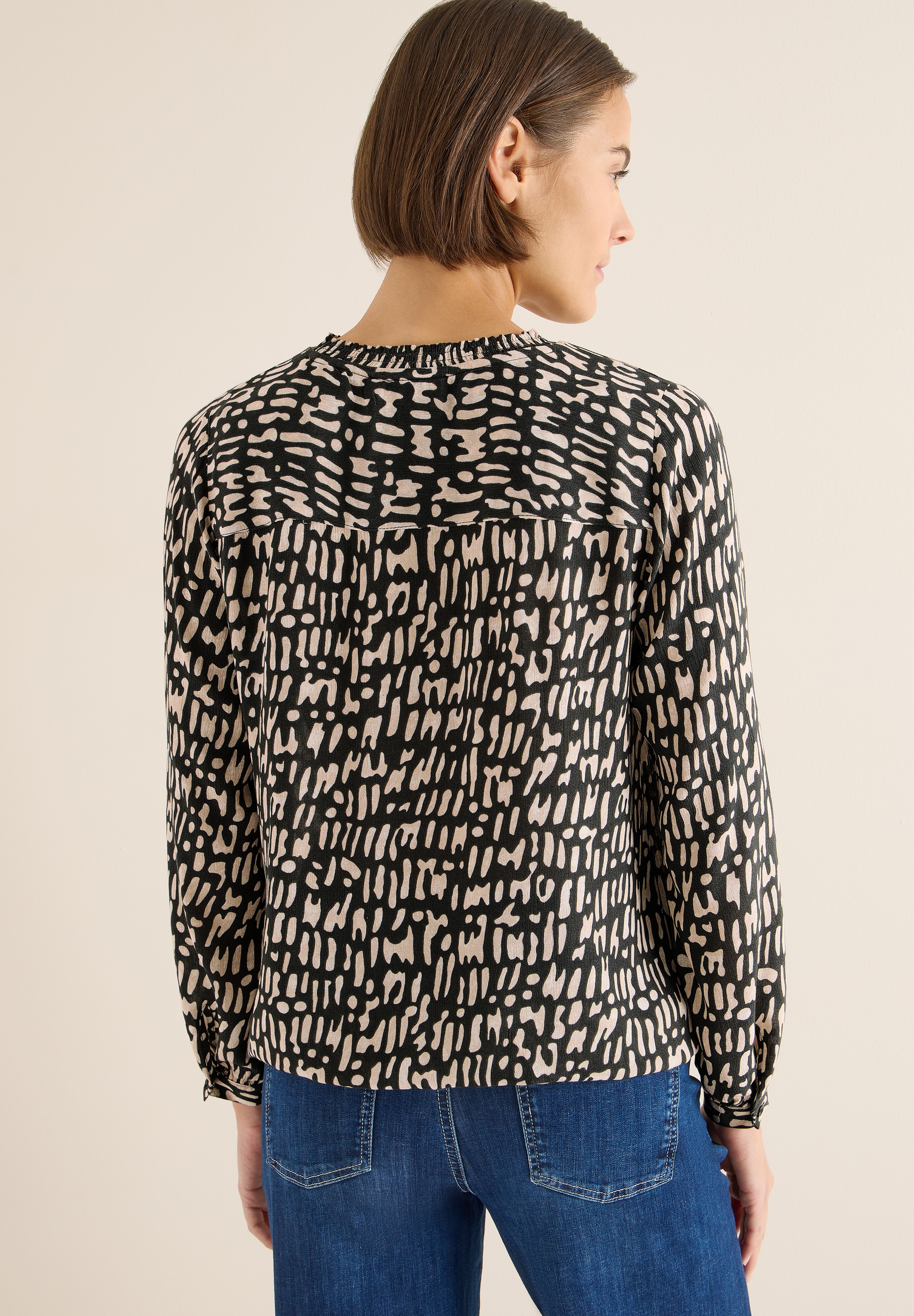 Cecil Blouse à manches longues mit Smock-Ausschnitt und grafischem Muster