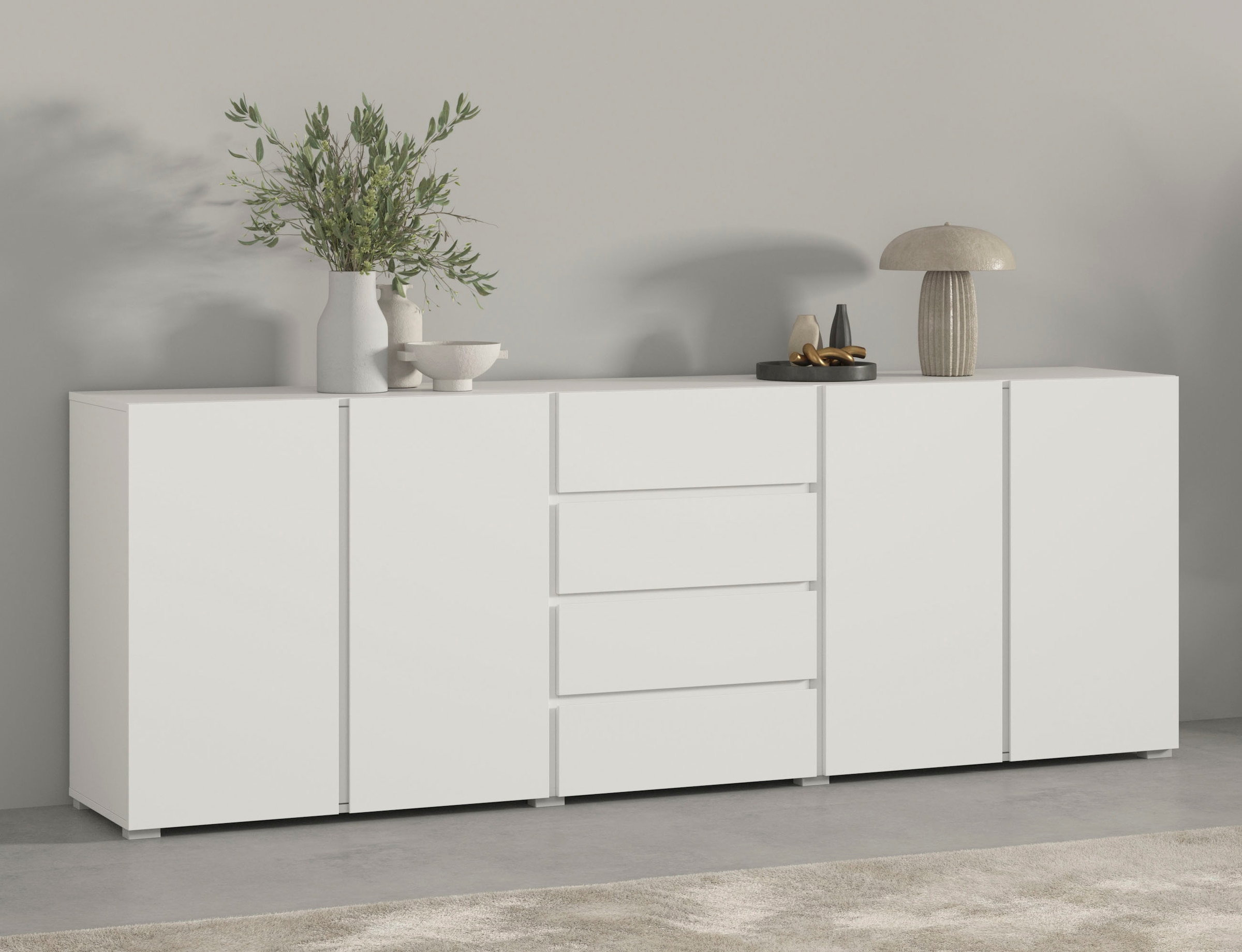 GOODproduct Sideboard »Metric,Breite 222 cm, grifflose Kommode 4 Türen/4 Schubkästen« Schubladenschrank mit viel Stauraum, Einlegeböden verstellbar