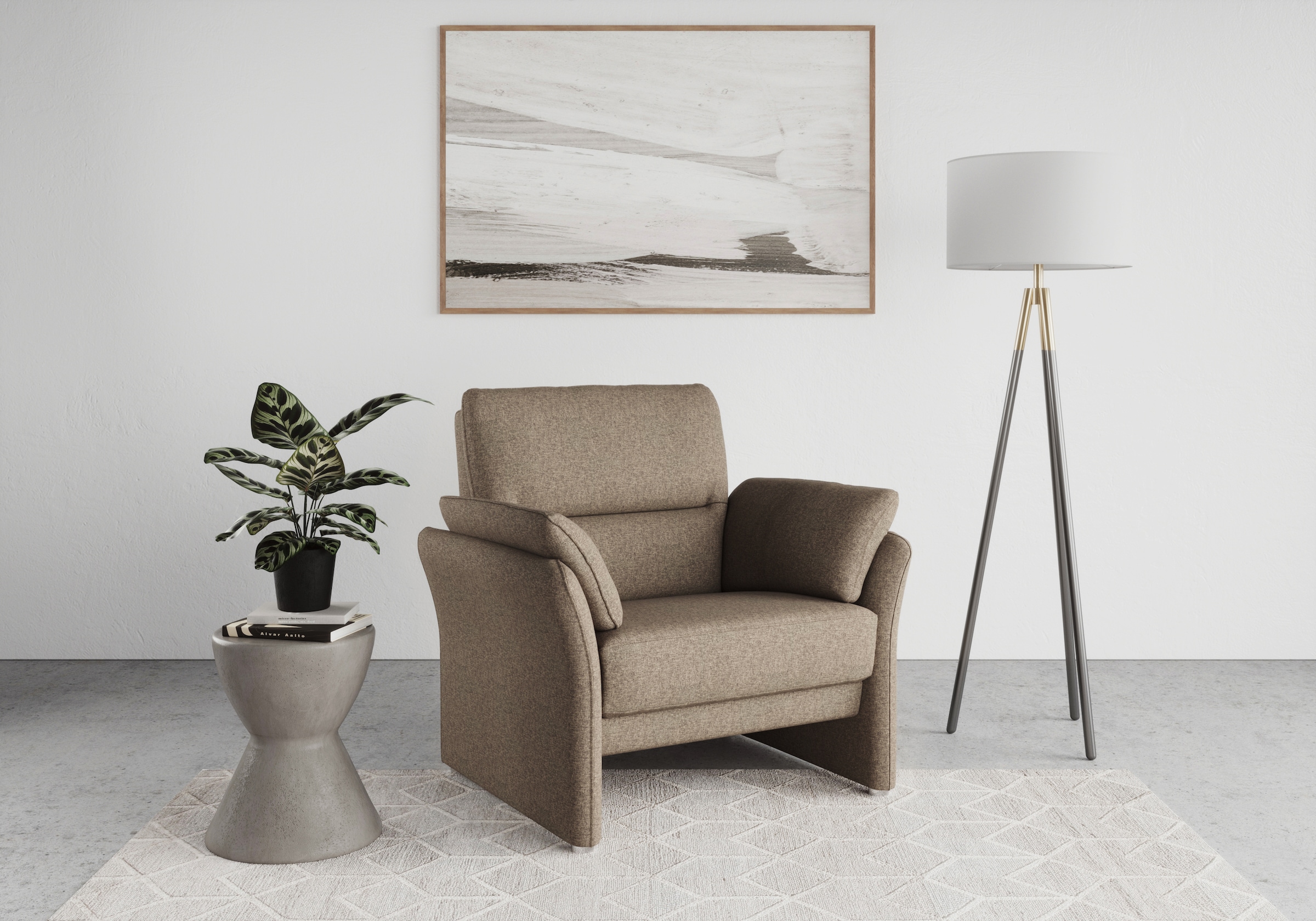 DOMO collection Sessel »Pina elegant und zeitloser Clubsessel, bequemer Cocktailsessel« Hoher Sitzkomfort, Feinstruktur, stone
