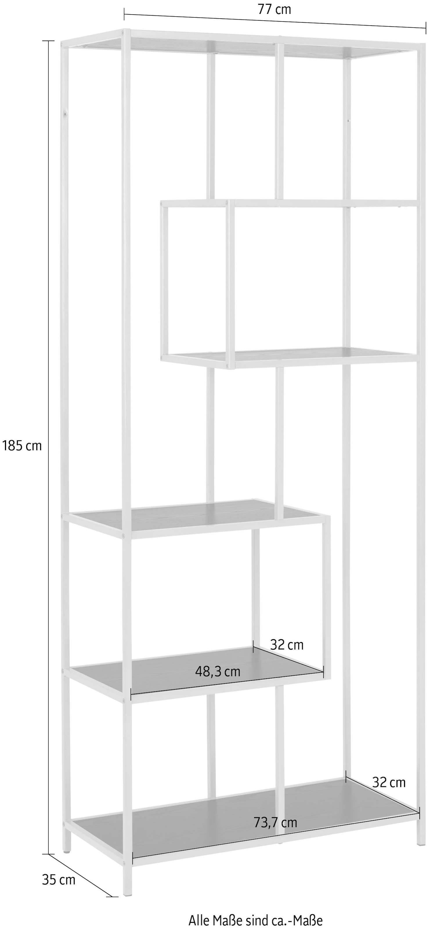ACTONA GROUP Bücherregal Metallgestell, modernes Design, 5 Einlegeböden, asymmetrische Details