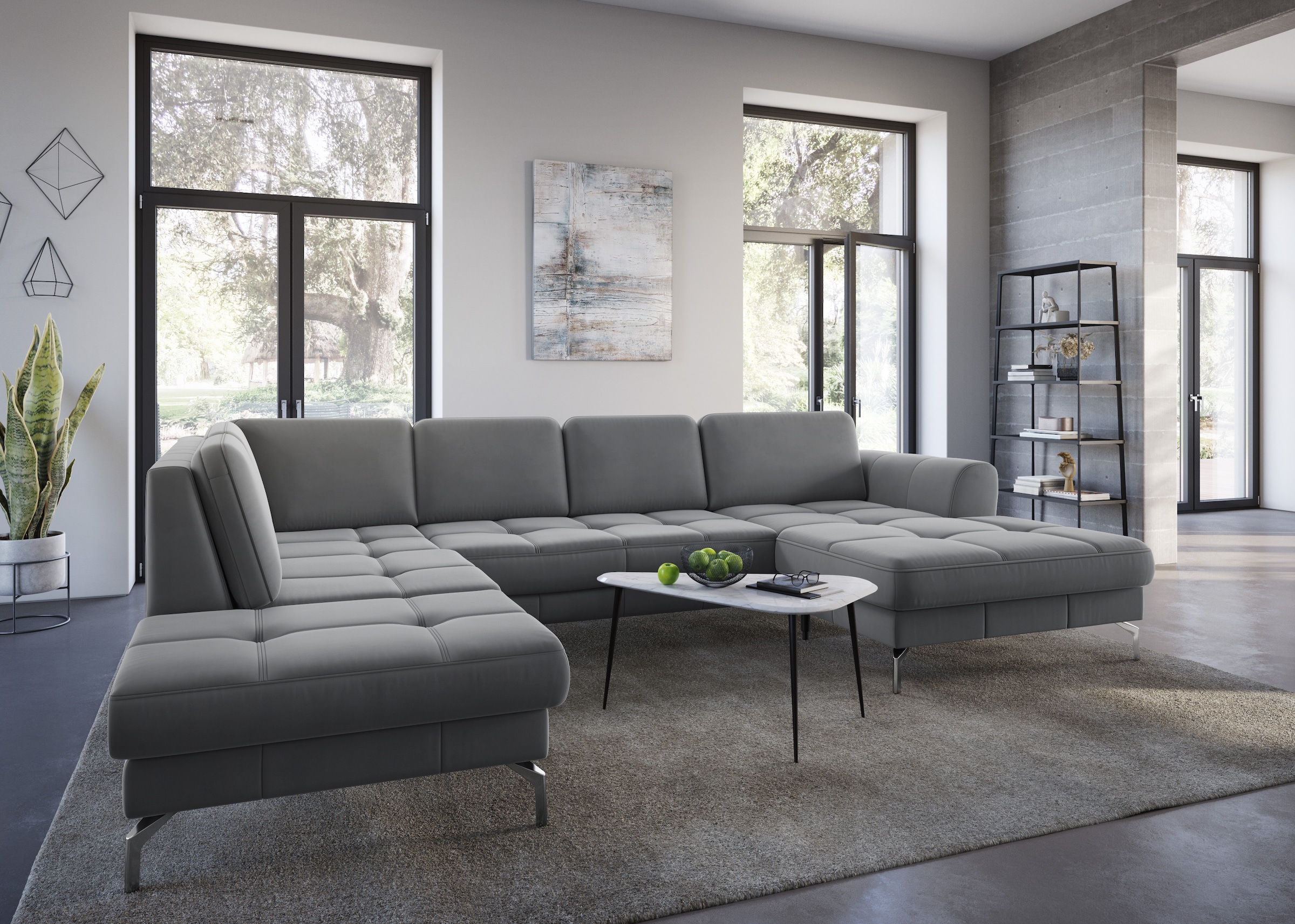 sit&more Wohnlandschaft »Bendigo U-Form« inklusive Sitztiefenverstellung, Bodenfreiheit 15 cm, in 2 Fussfarben