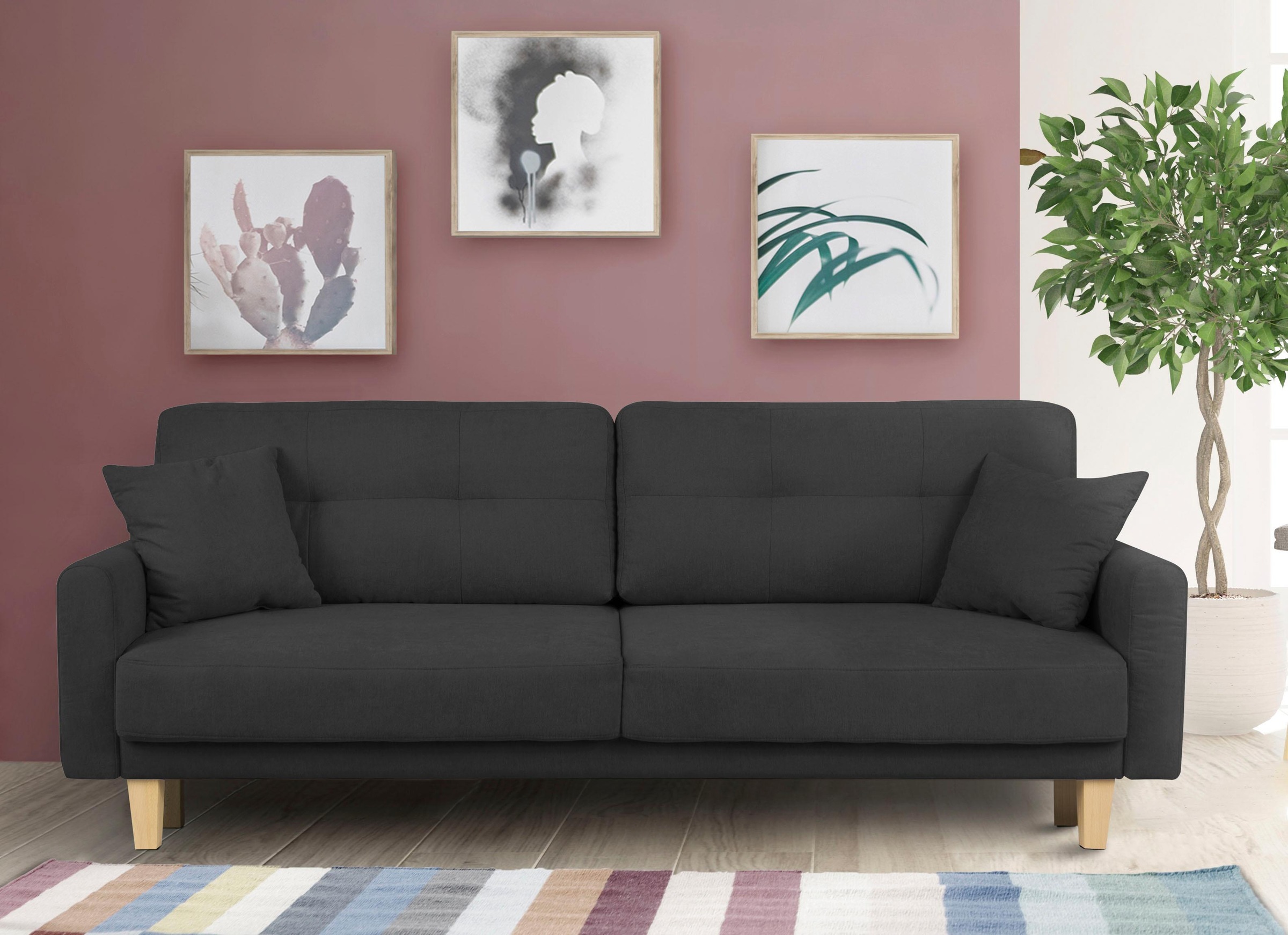 Home affaire 3-Sitzer »TRIPLO optionale Schlafsofa mit Bettkasten, Masse B/T/H: 215/100/89 cm« Wahlweise Bettfunktion - Liegefläche 145x191 cm, Rücken-, Zierkissen