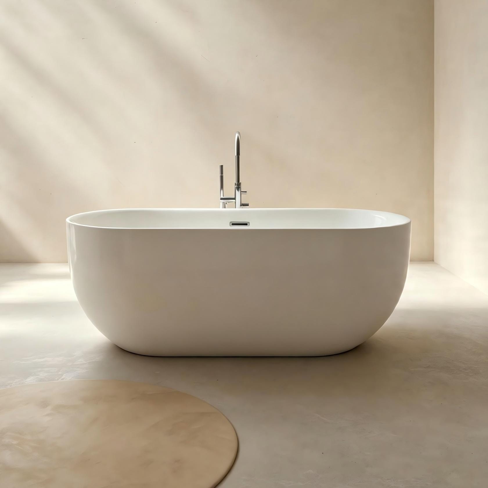 welltime Baignoire »Setubal« Höhe 62 cm Avec bouchon de vidange | Débordement | Pieds réglables contre le mur, en acrylique sanitaire de haute qualité, avec valve pop-up