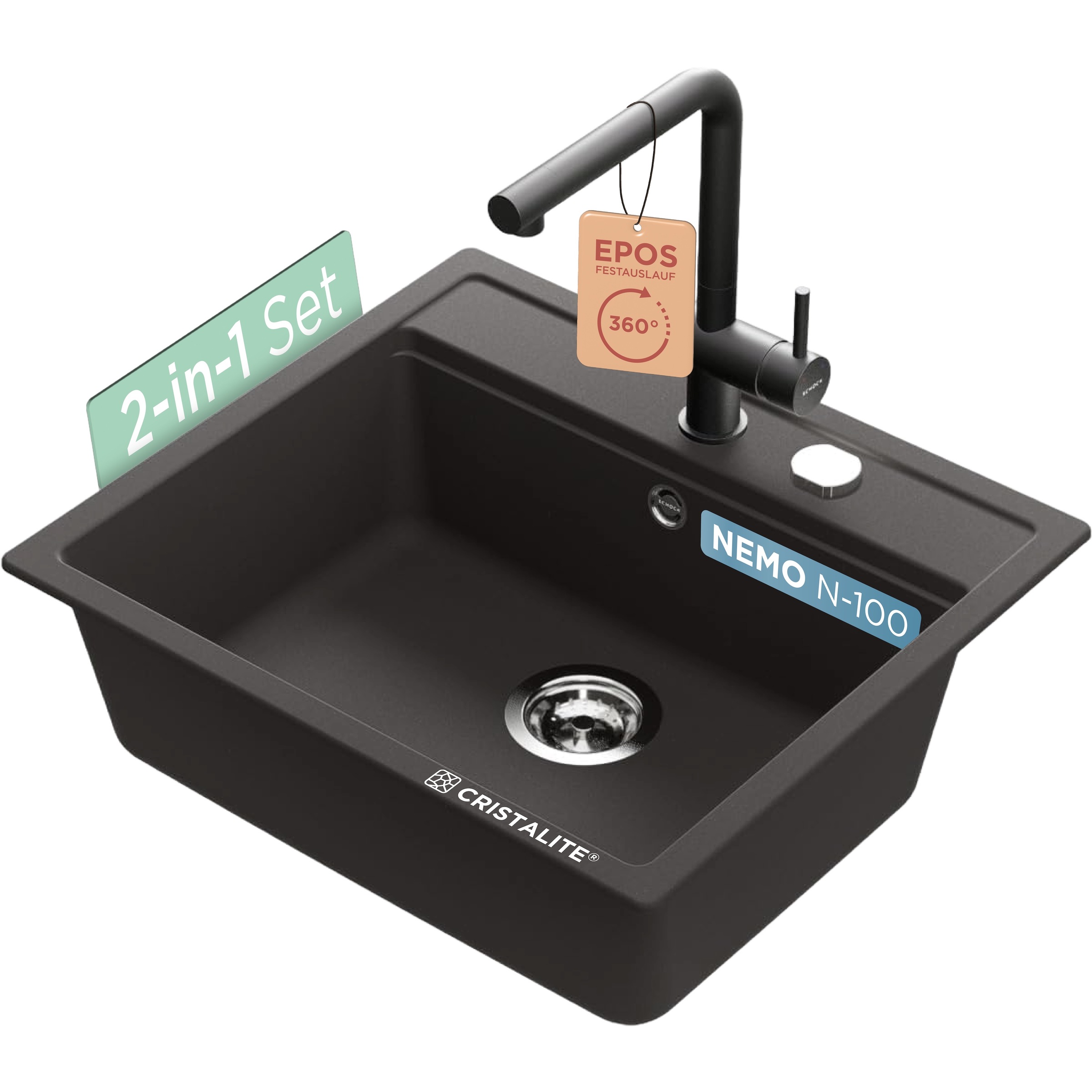 Image of Schock Granitspüle "Nemo N-100 und Armatur Epos" Set, 2 Stk. tlg. bestehend aus Spüle und Armatur