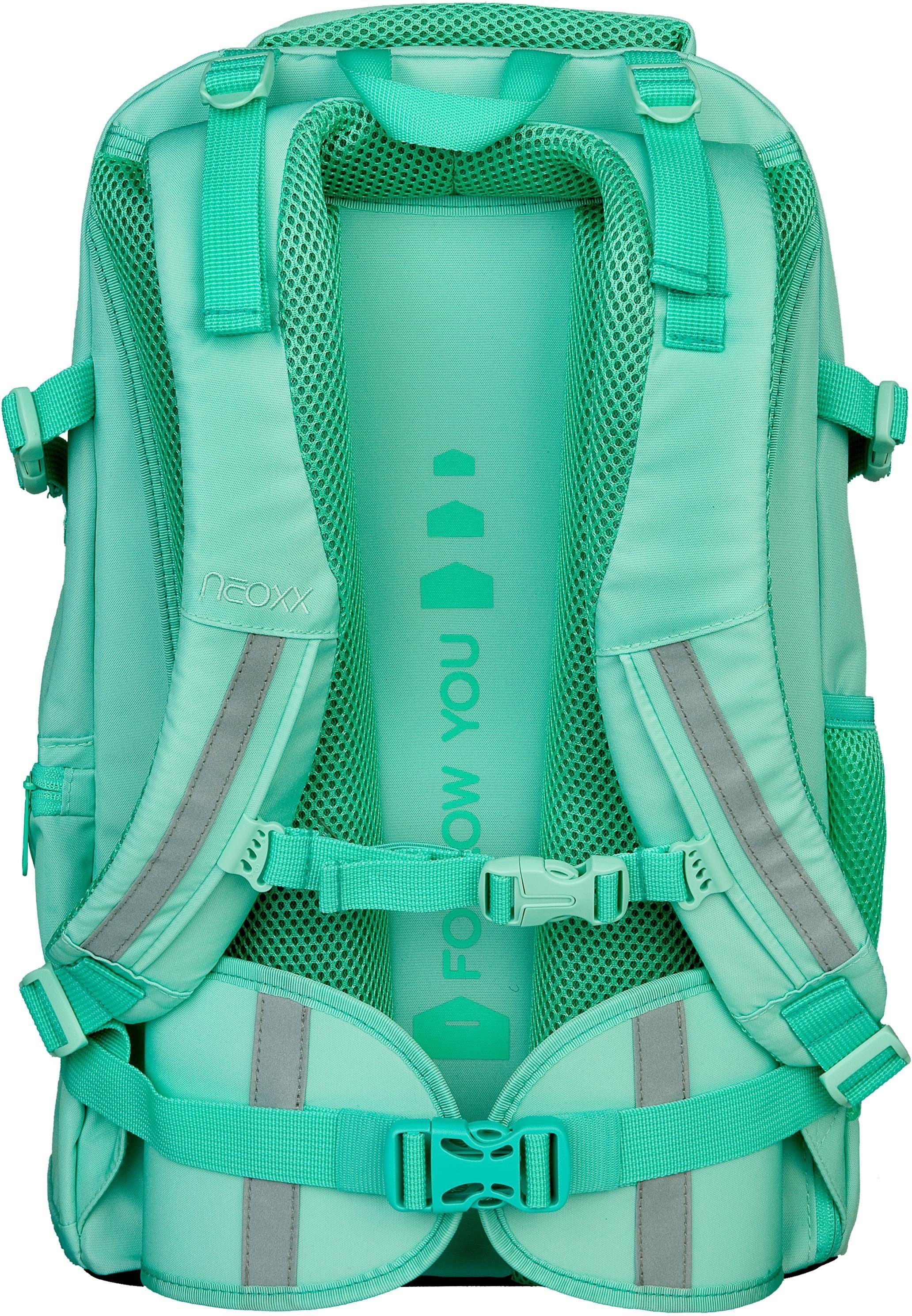 ✌ neoxx Schulrucksack »Active, ligne Mint aus be«, recycelten to reflektierende PET-Flaschen Details, Acheter en