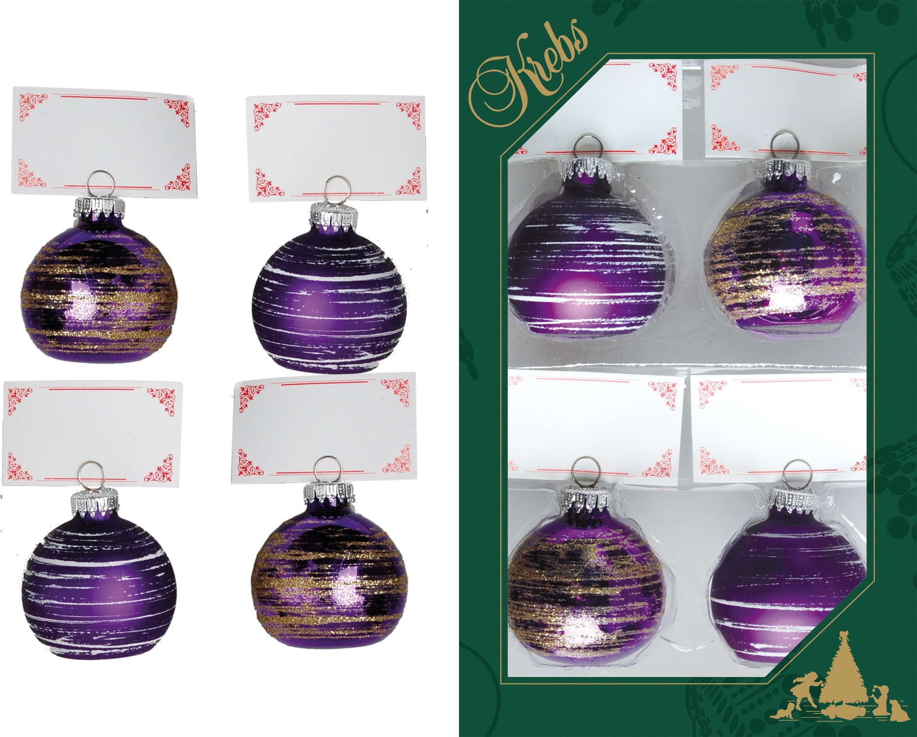 Image of Krebs Glas Lauscha Dekokugel "Tischkartenhalter CBK21527, Weihnachtsdeko" in Form einer Weihnachtbaumkugel