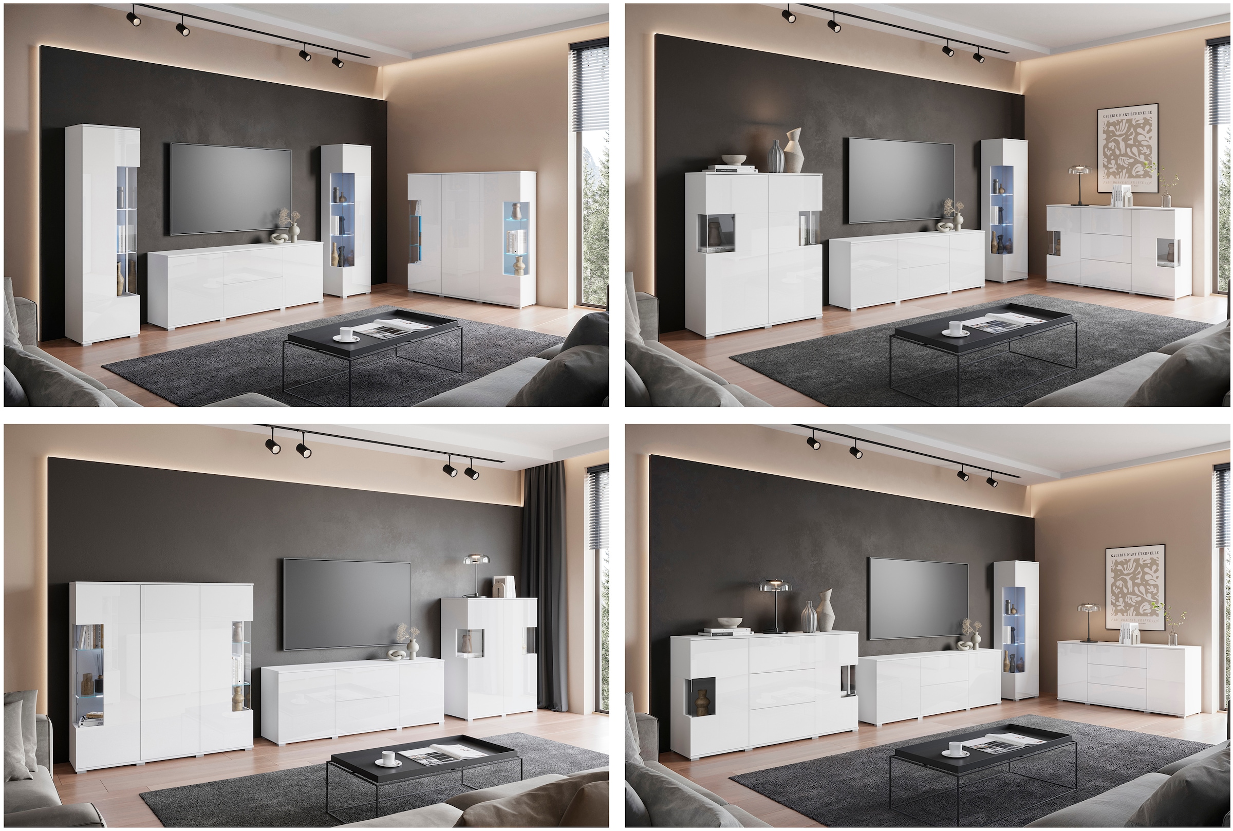 GOODproduct Wohnwand »Kenia, Vitrine Türanschlag links/rechts wechselbar« Komplett-Set, 2 Stk. tlg.