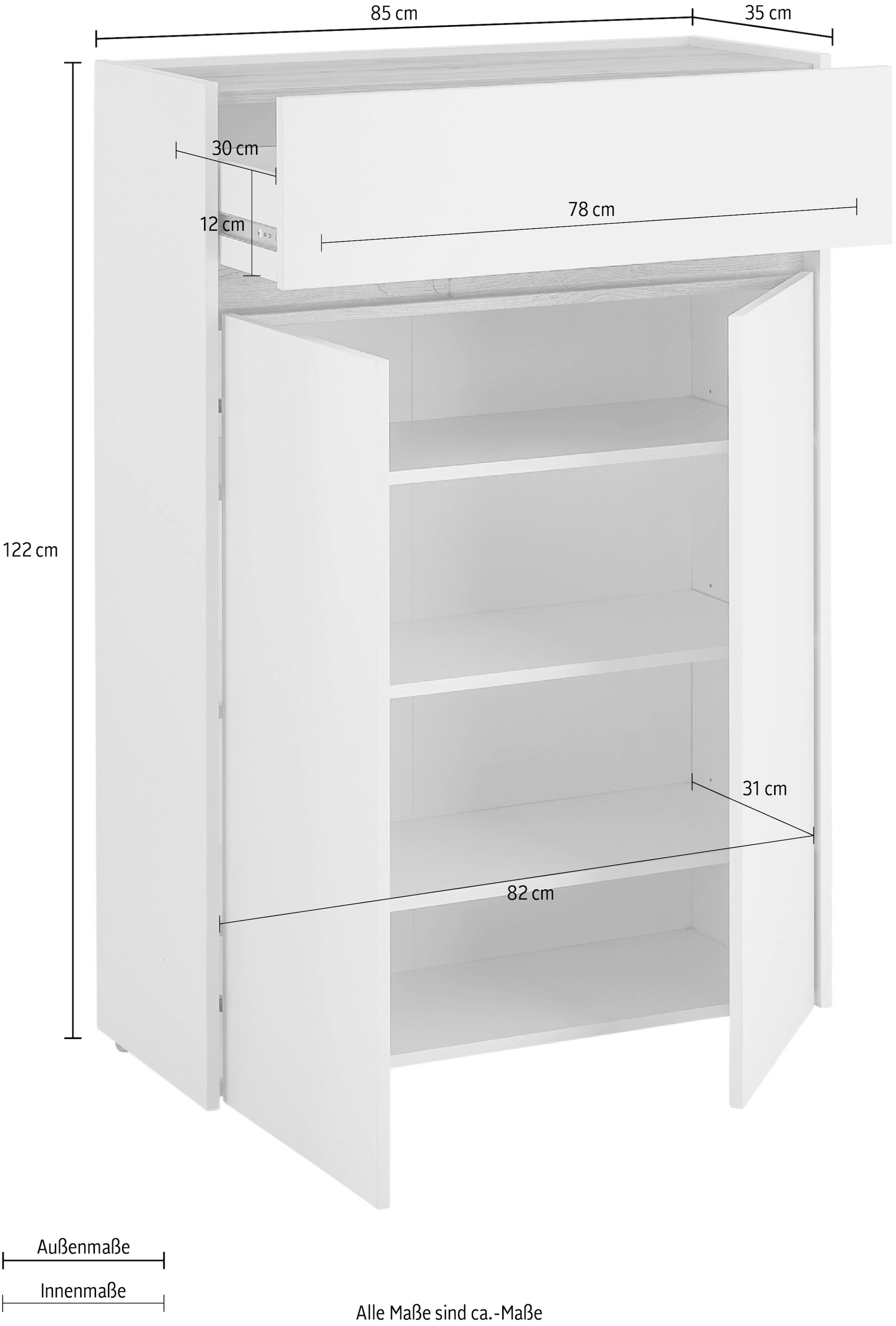 INOSIGN Armoire à chaussures »City/Giron, modernes Schuhregal, Schrank für 16 Schuhe, Schuhkommode« eine Schublade und vier Schuhfächer, viel Stauraum, 93 cm breit