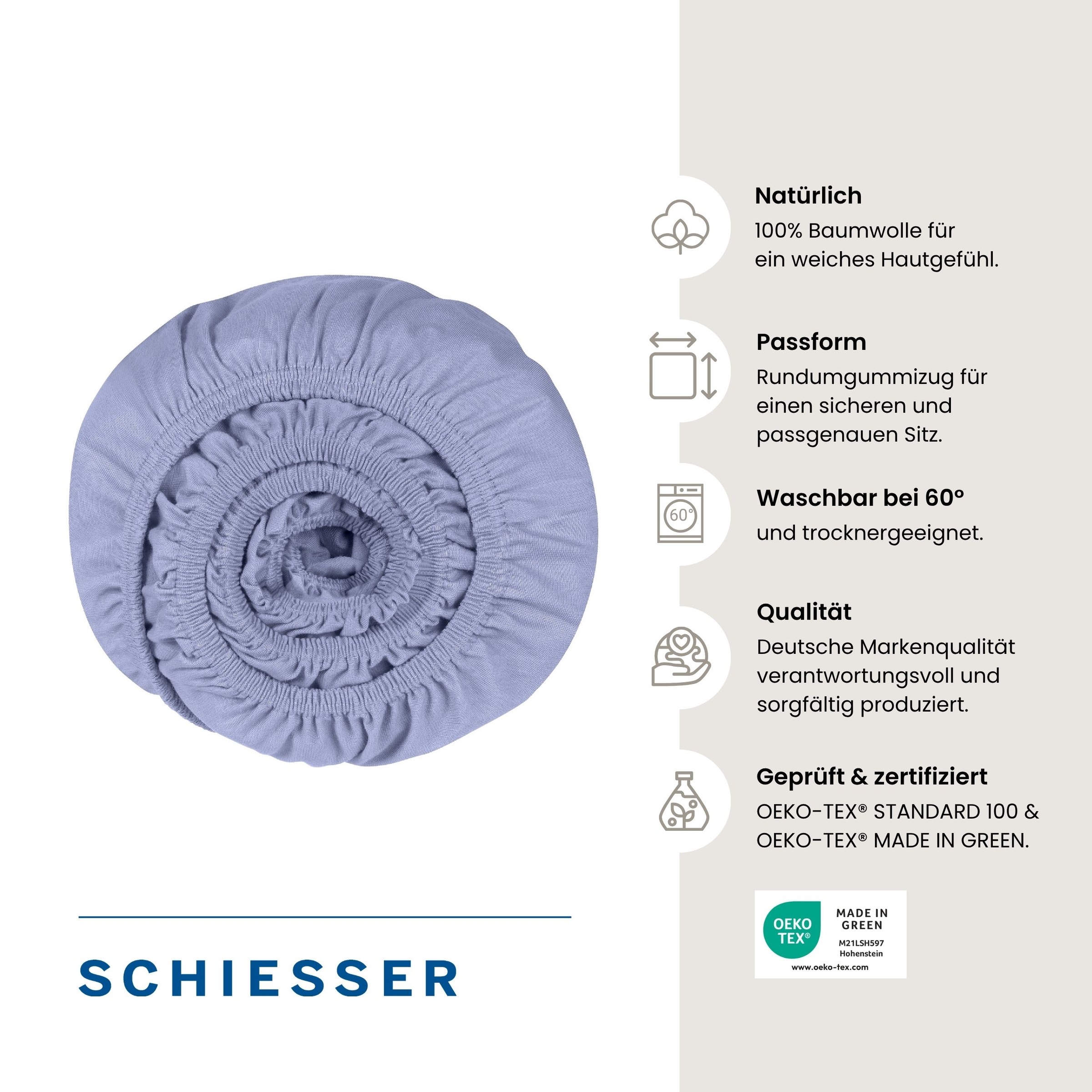 Schiesser Spannbettlaken »Jessi aus 100% Baumwolle« für Matratzen bis zu 22 cm Höhe, OEKO-TEX® MADE IN GREEN