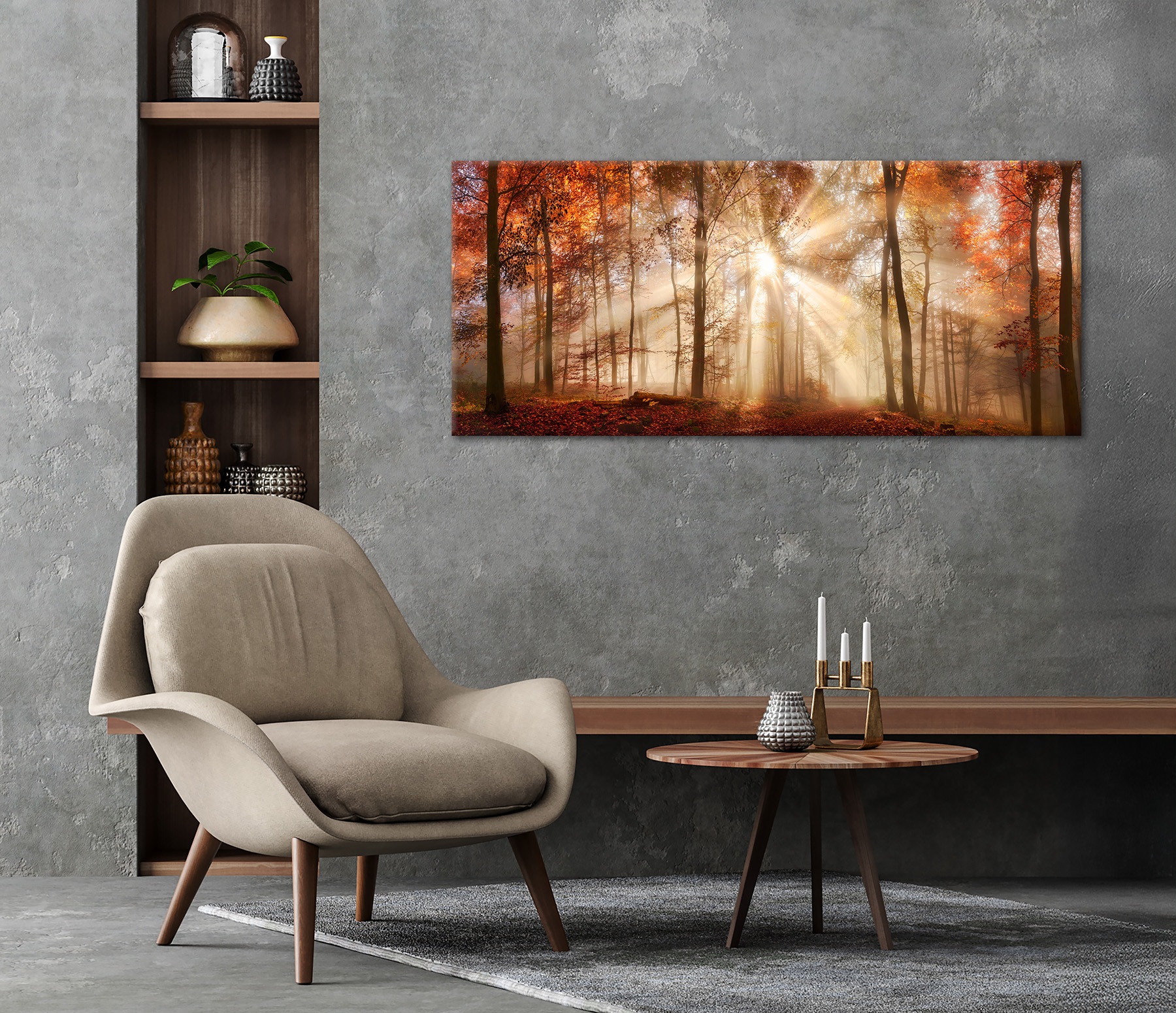 Bönninghoff Tableau sur toile »Wandbild HERBSTWALD XXL 60x140 cm – Leinwandbild Keilrahmen Deko« Forêt 1 cuis tlg. tendu sur châssis