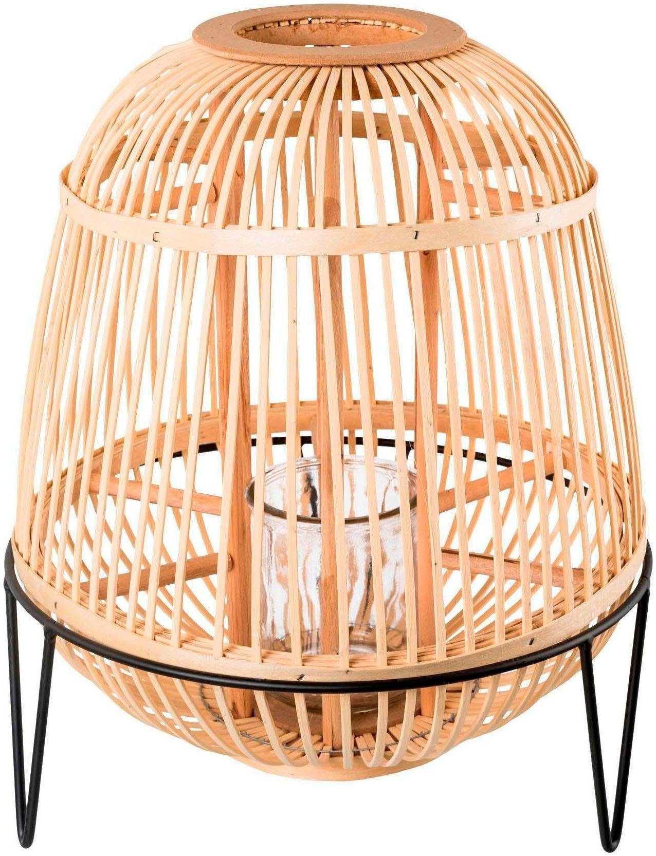 Windlicht »TROMSO«, aus Bambus, mit Glaseinsatz, mit Metallfüssen, Höhe ca. 34 cm