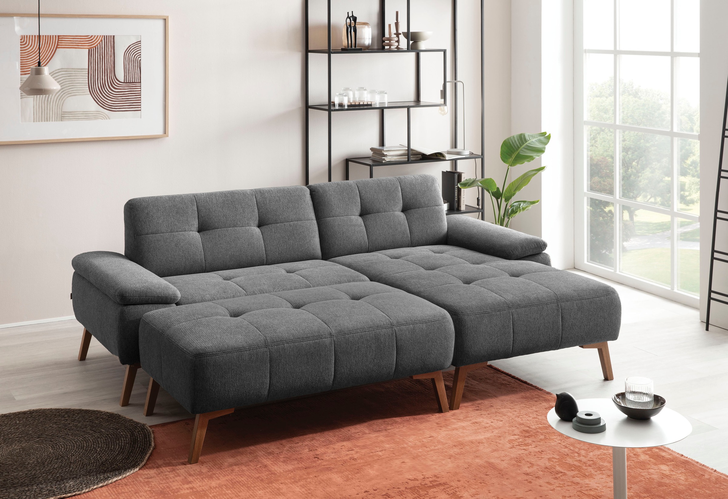 exxpo - sofa fashion Ecksofa »Sassari, L-Form«, im skandinavischen Design mit Steppung und Holzfüssen