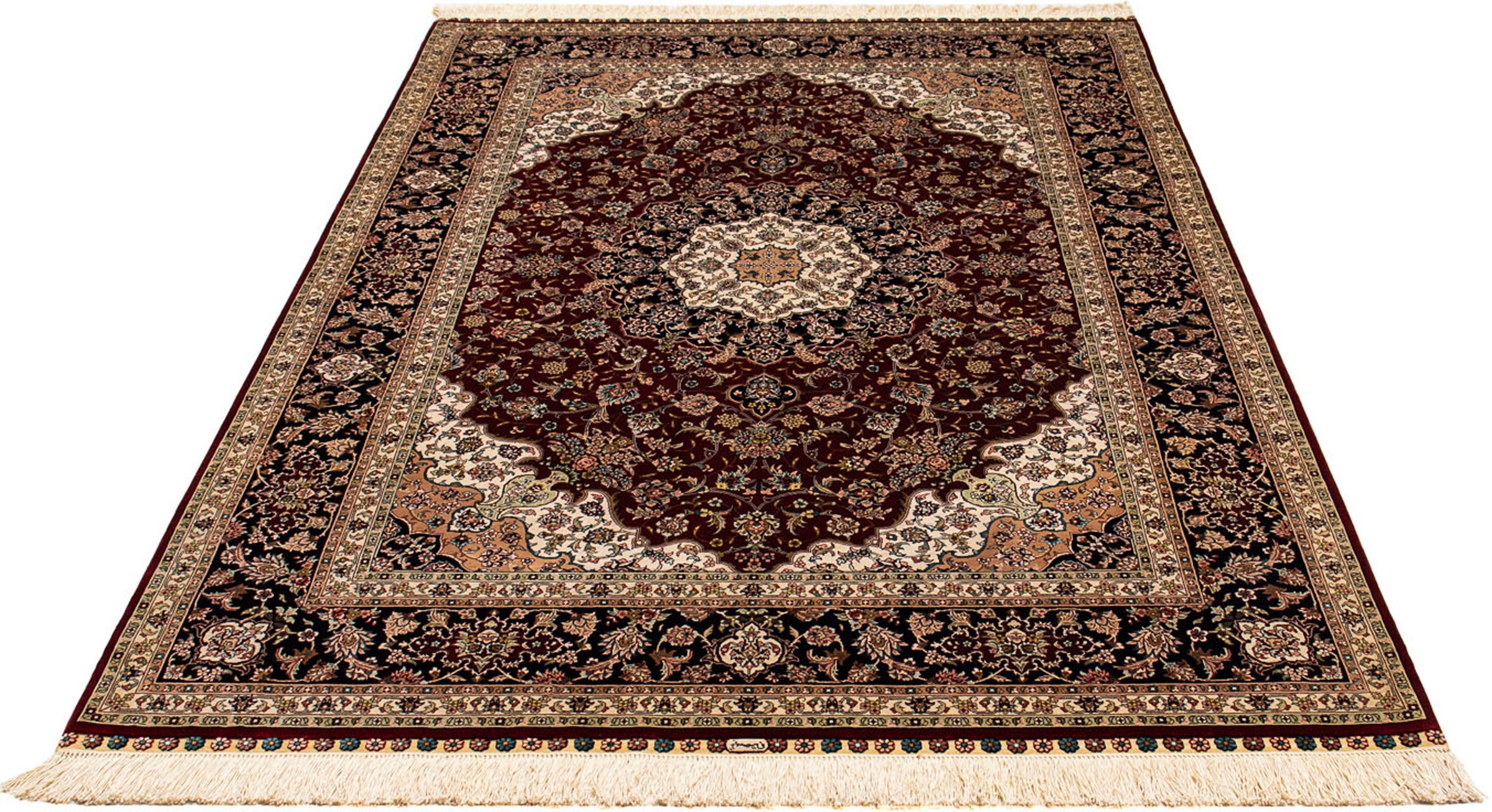 Image of morgenland Orientteppich »Perser - Ghom - 197 x 133 cm - dunkelrot«, rechteckig, 10 mm Höhe, Wohnzimmer, Handgeknüpft, Einzelstück mit Zertifikat bei Ackermann Versand Schweiz