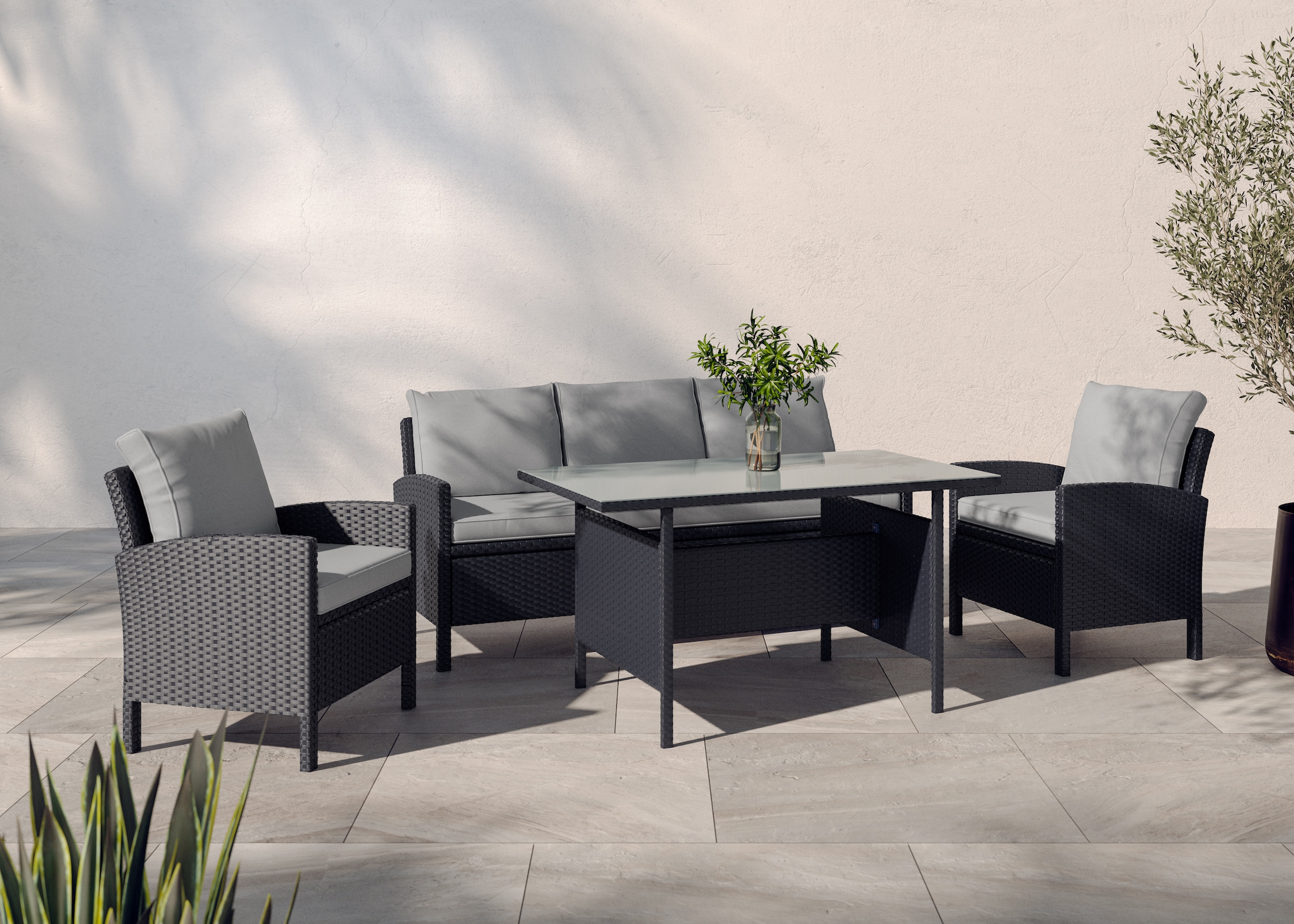 KONIFERA Gartenlounge-Set »»Brooklyn«« Set, 1x 3er Sofabank, 2 Sessel, Tisch 66x120x74 cm, inkl. Auflagen, 12 Stk. tlg. Stahl/Polyrattan
