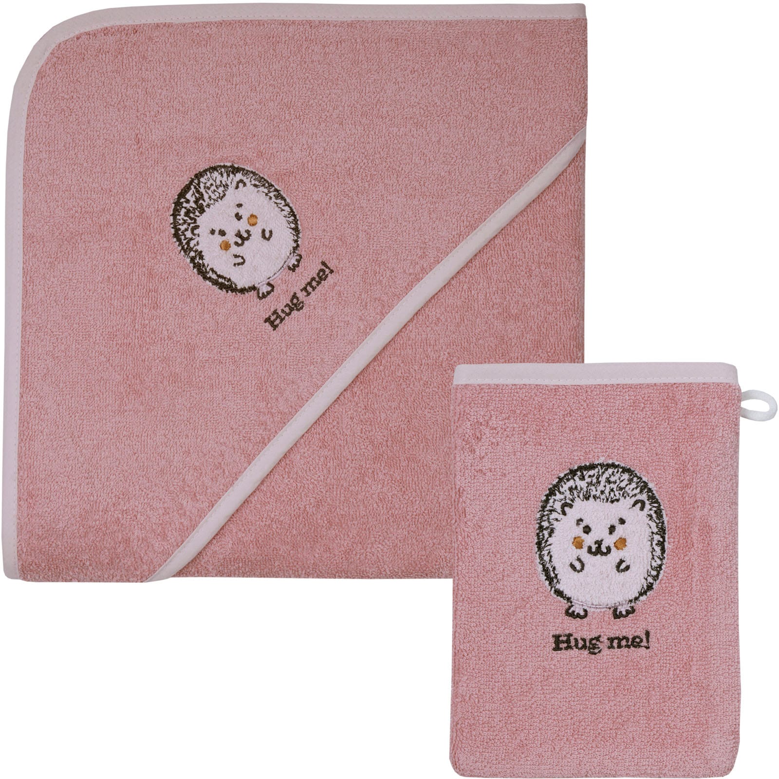 Image of Wörner Handtuch Set "Igel rosa Kapuzenbadetuch 100/100 mit Waschhandschuh" mi süsser Igelstickerei