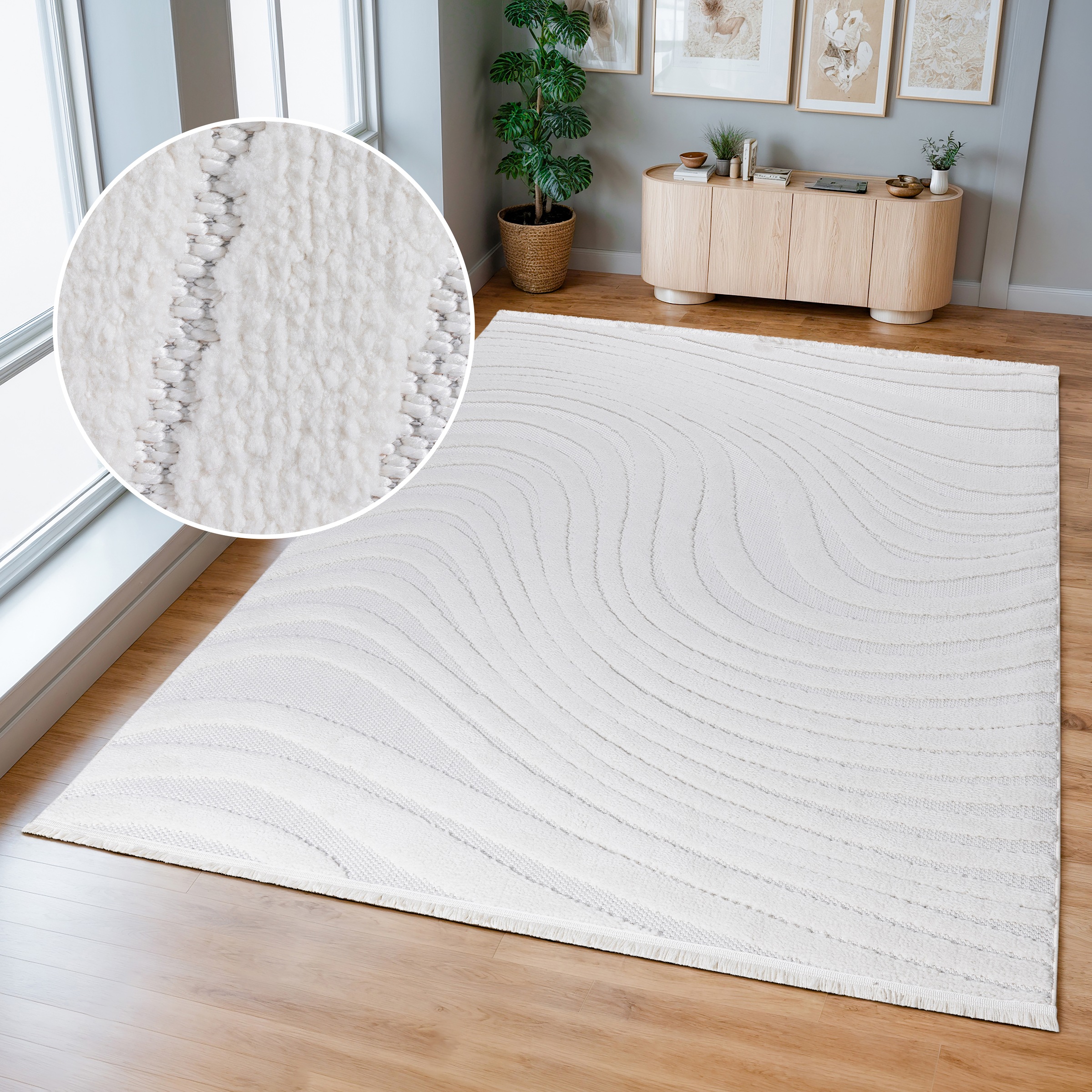 Image of GOODproduct Teppich "Samelia mit Fransen, Wellendesign, Balkon, Camping" rechteckig 6 mm Höhe Hoch-Tief-Struktur, In- und Outdoor geeignet für Küche oder Esszimmer