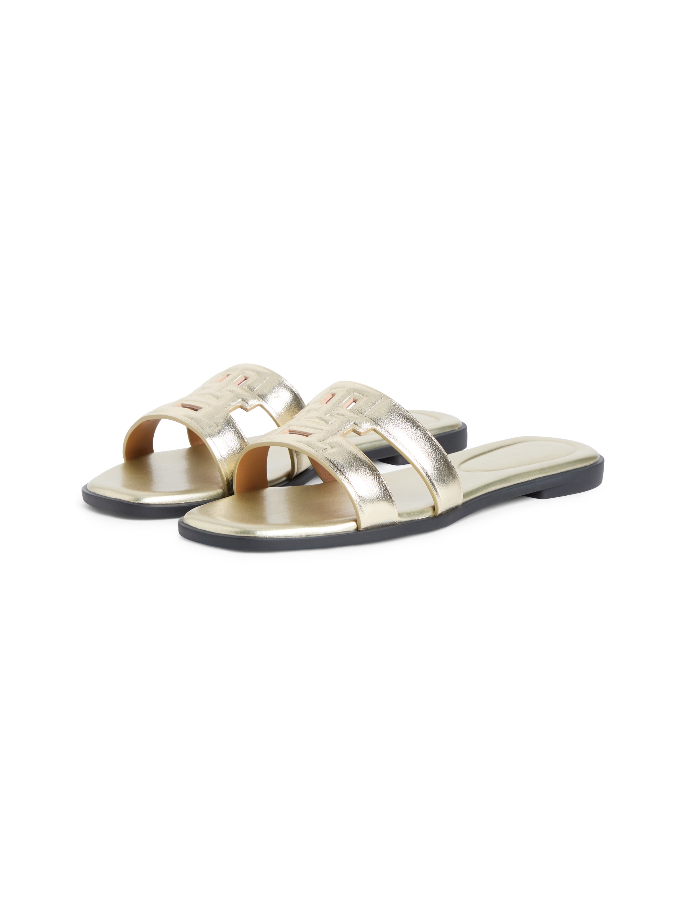 Image of Tommy Hilfiger Pantolette "TH LOGO STRAP MULE GOLD" Sommerschuh, Schlüpfschuh, Flat mit Logo als Bandage