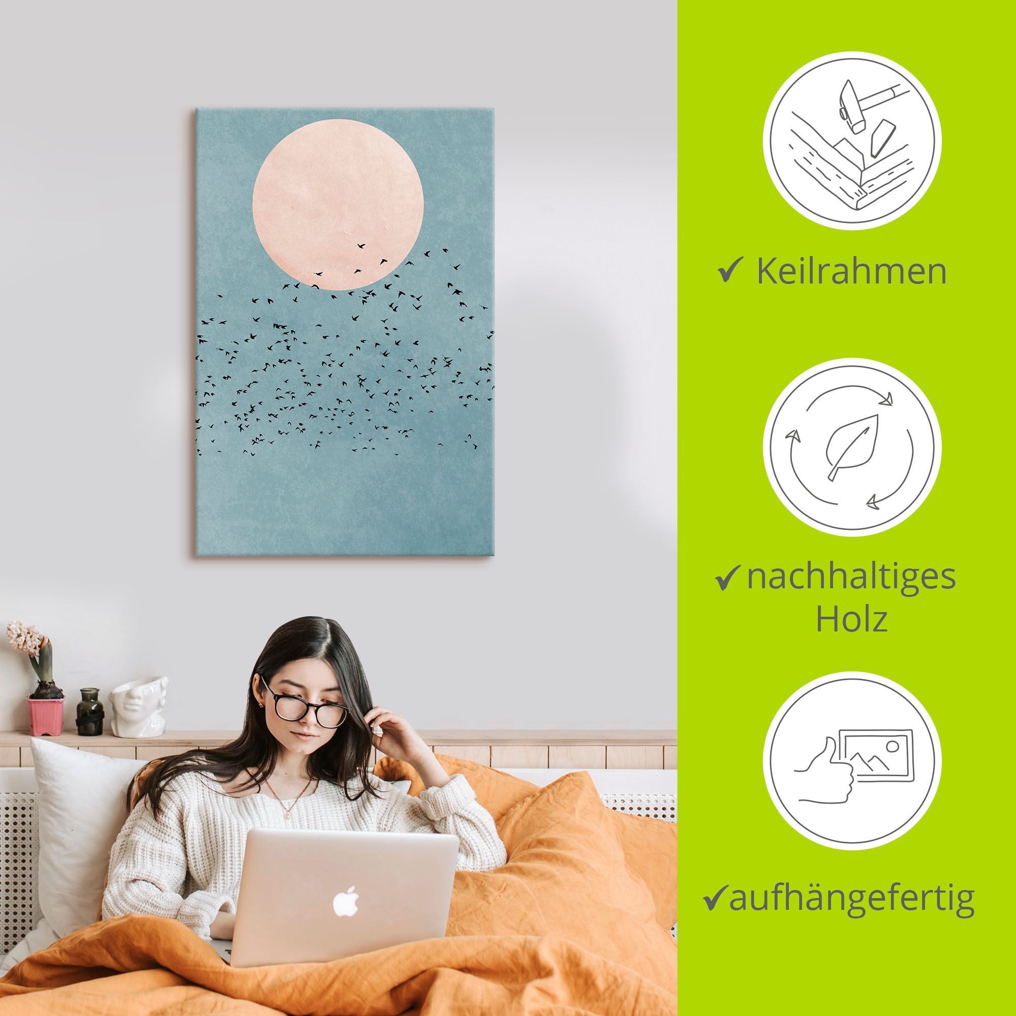 Artland Tableau sur toile »Wegfliegen« 1 cuis tlg. auf Holzrahmen gespannt