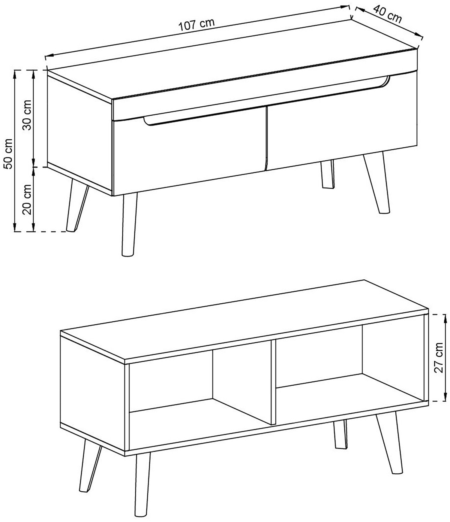 INOSIGN Lowboard »Torge, TV-Unterschrank, TV-Kommode, Fernsehschrank, TV-Board«, (1 St.), abgeschrägte Füsse, drei Farben, Scandi Design, 107 cm breit