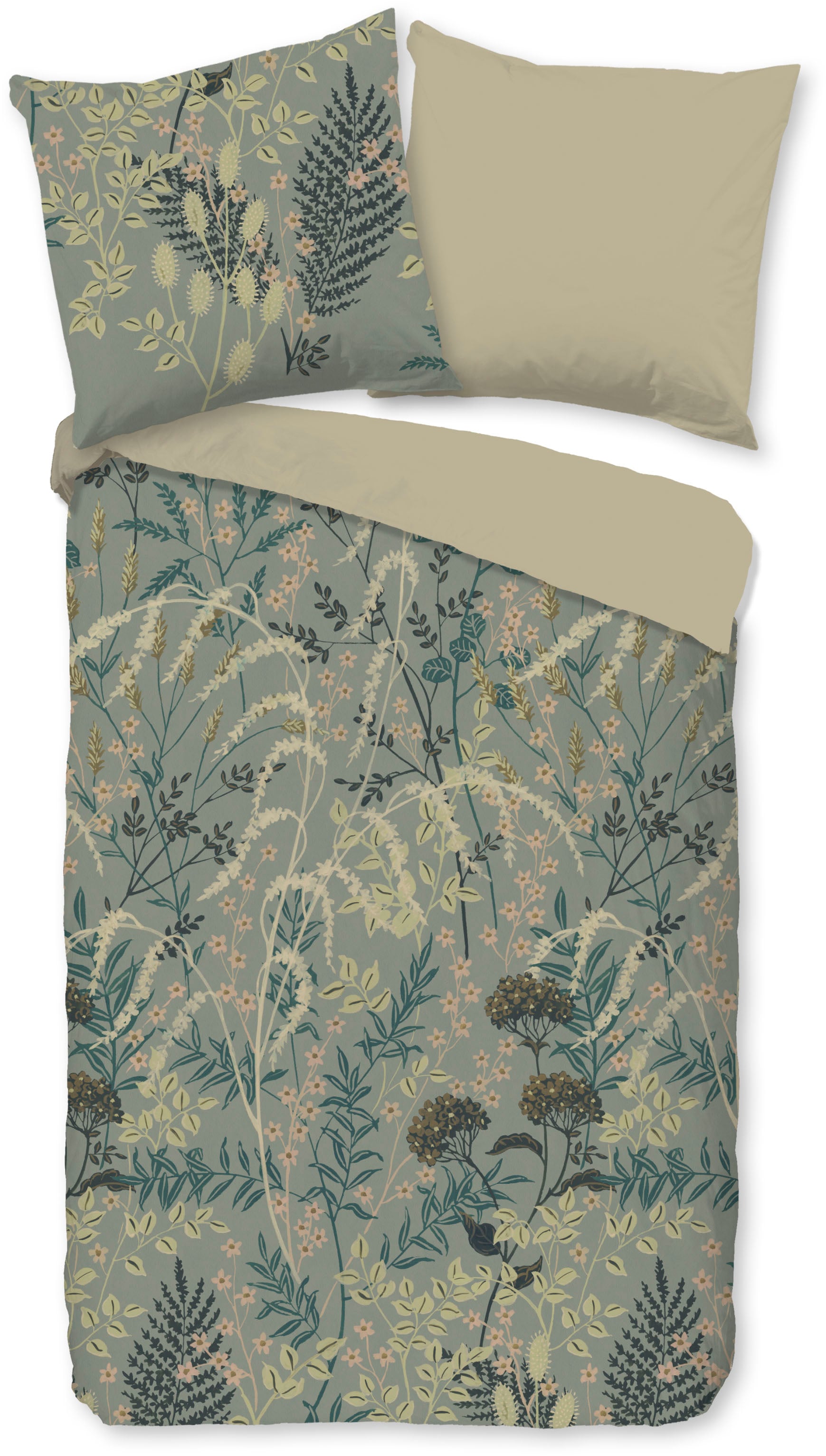 good morning Wendebettwäsche »Silve« 2 Stk. tlg. 100% Baumwolle, Renforcé, Reissverschluss, Wendeoptik, Blätter