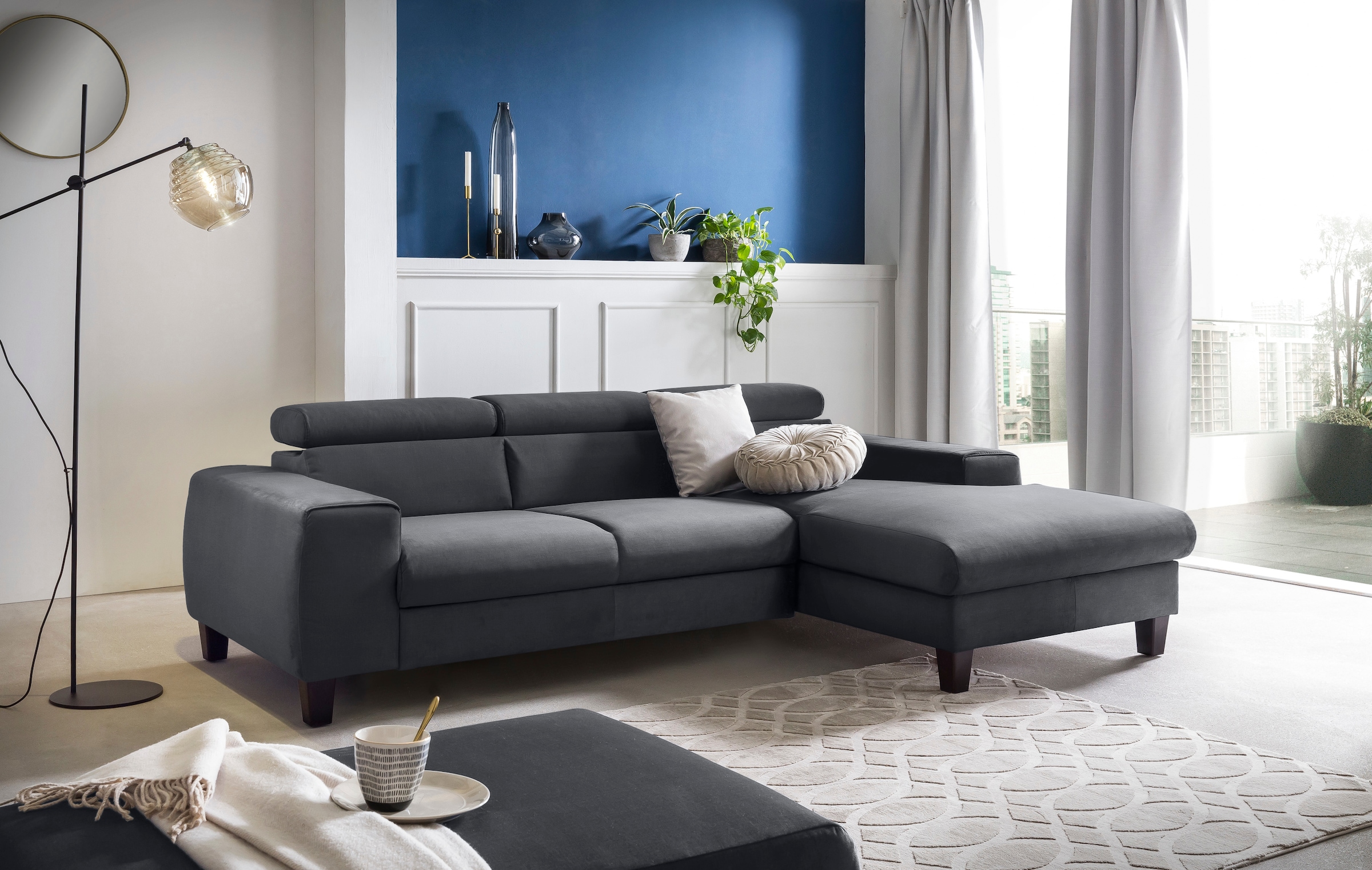 COTTA Ecksofa »Morven L-Form mit Kopfteilverstellung«, wahlweise mit Bettfunktion, Bettkasten & Wireless-Charger