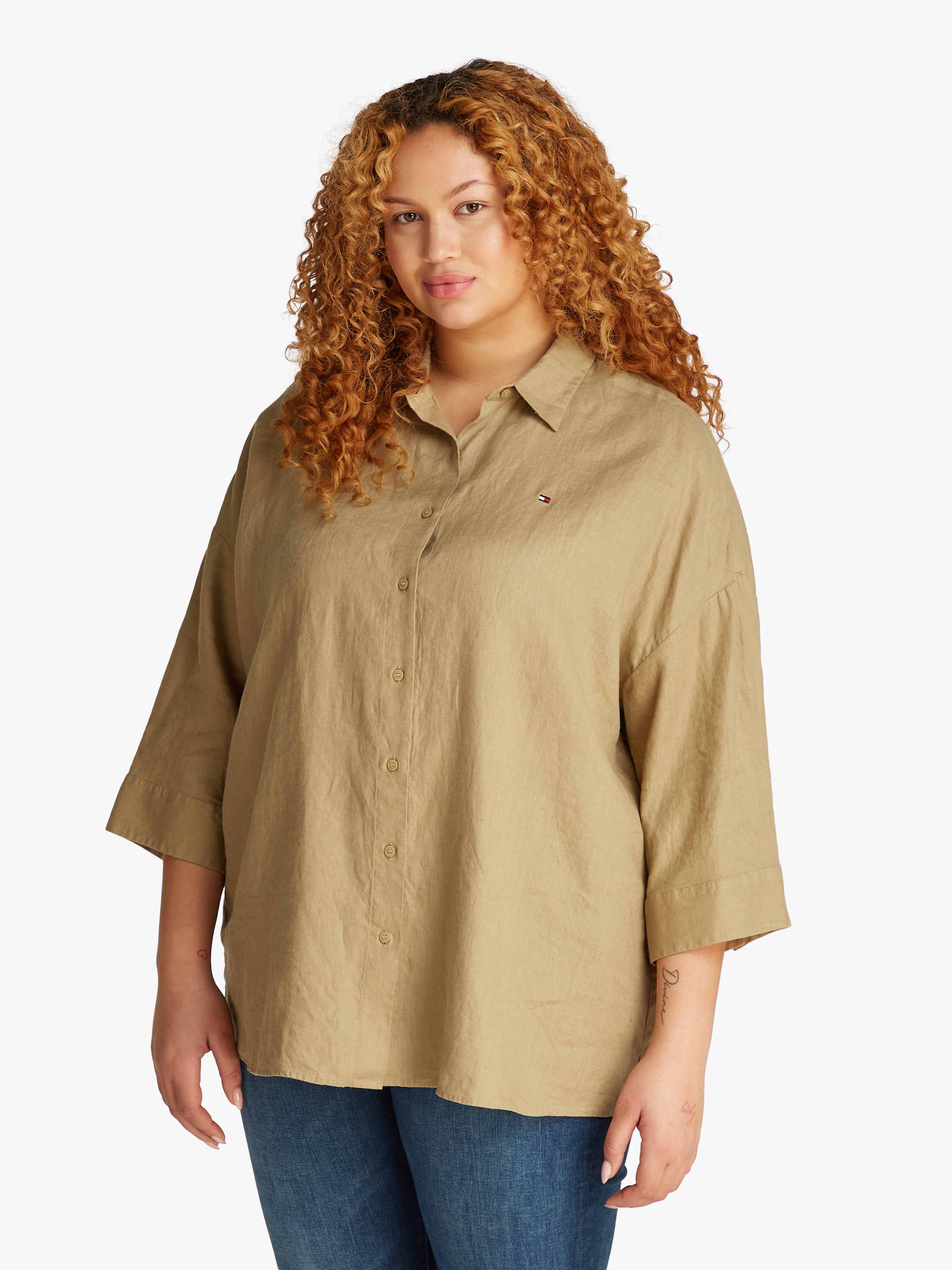 TOMMY HILFIGER Curve Hemdbluse »CRV ESS LINEN EASY SHIRT«, in Grossen Grössen, Leinenqualität