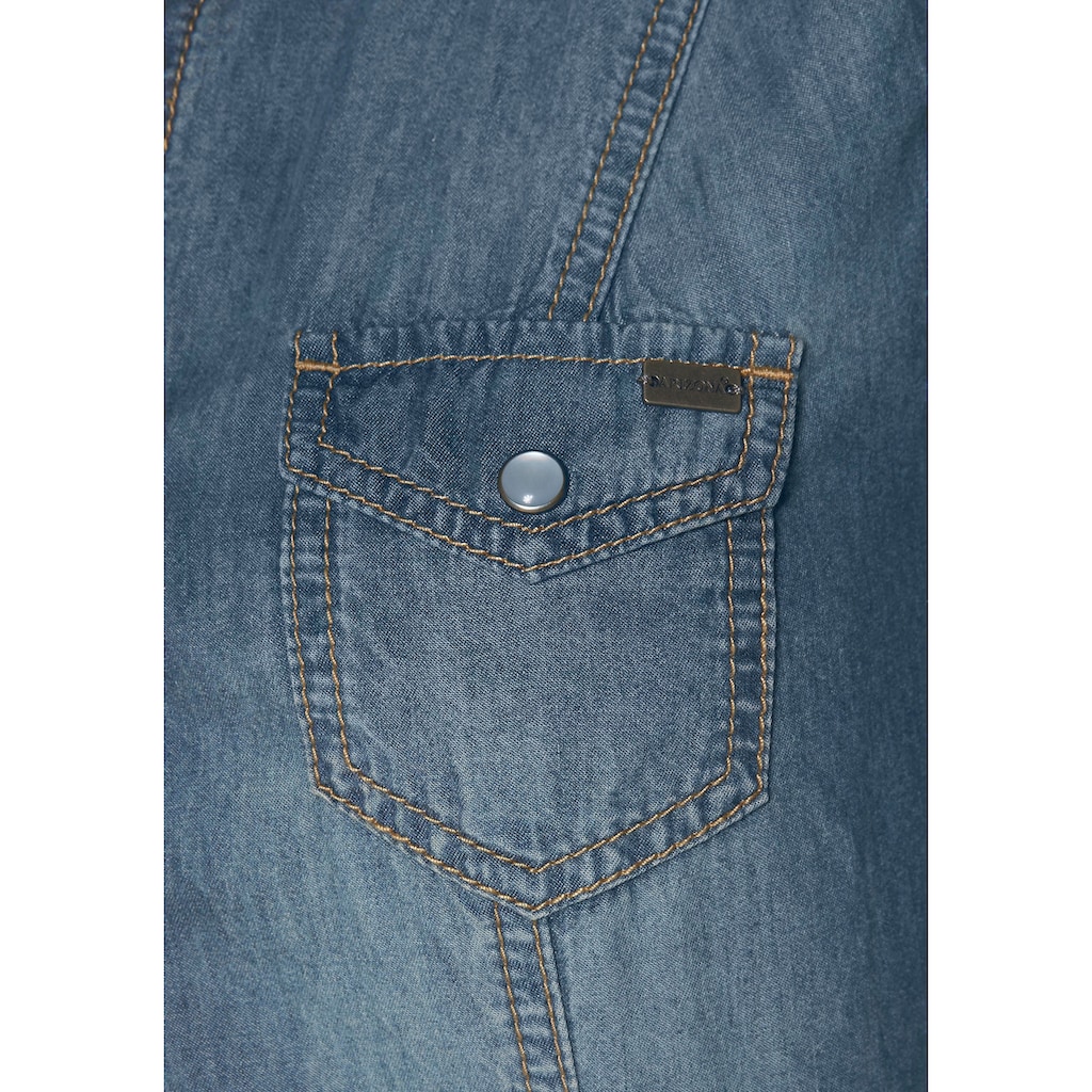 Arizona Jeansbluse, mit Perlmutt-Druckknöpfen