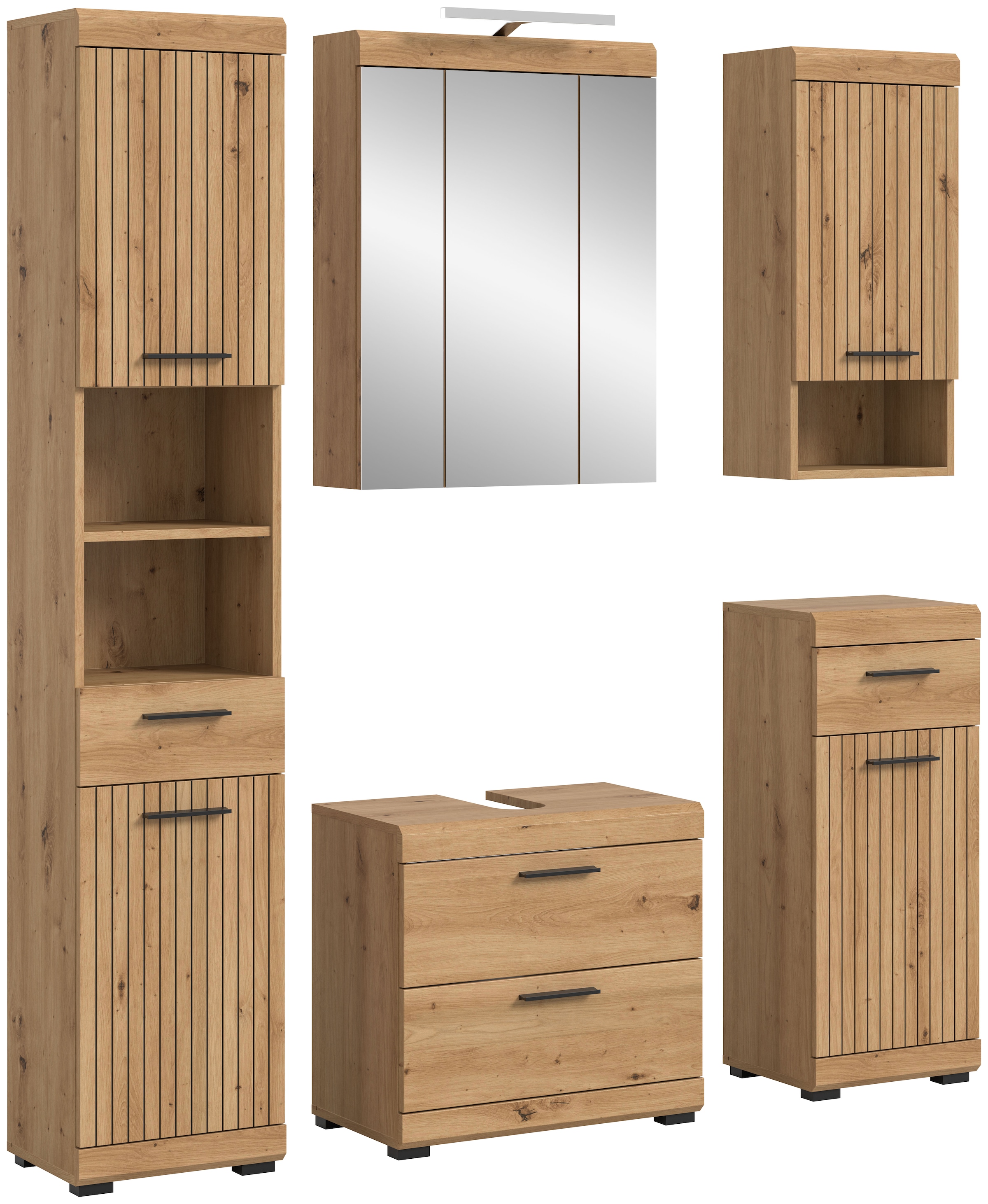 welltime Badmöbel-Set »SIENA, 5 teilig, inklusive LED Beleuchtung, bestehend aus:« Set, TOPSELLER!, 5 Stk. tlg.