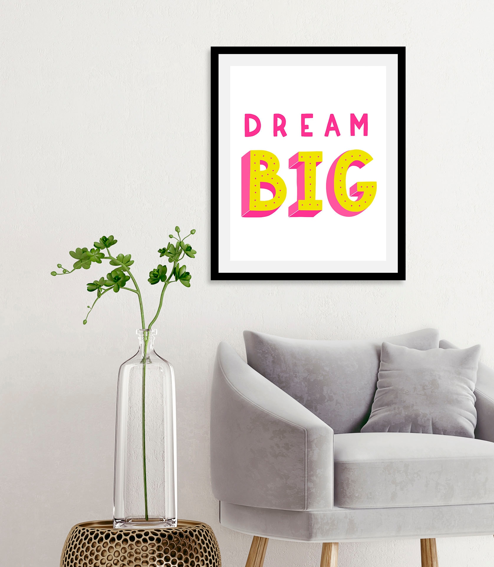 Image of queence Bild "Dream Big" Kunst Motivationsbilder Schriftzug Schriftzüge 1 Stk. tlg. gerahmt