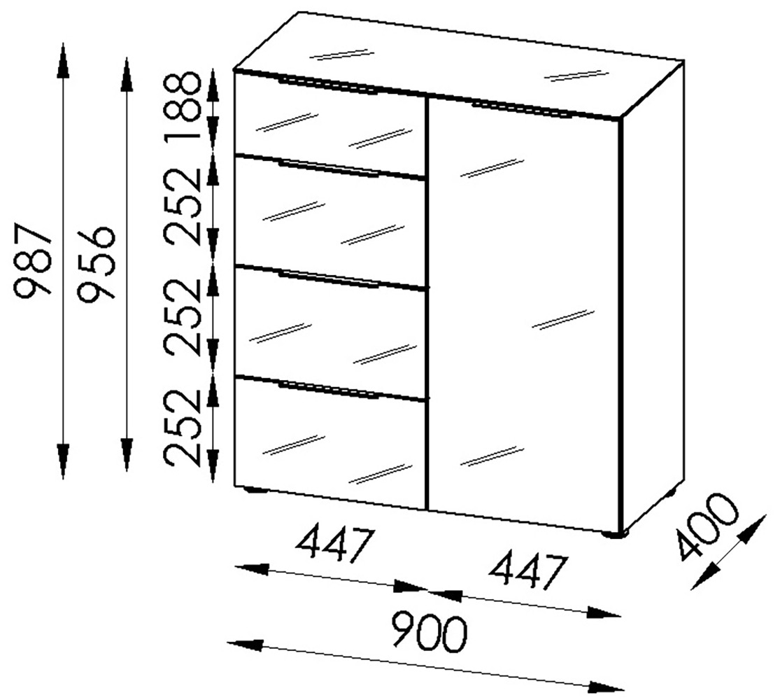 Manjana Möbel Commode »mit Chrom oder Schwarz matten Metallgriffen & Glasfront, Soft-Close« melaminbeschichteter Korpus, mit Vollauszug, Made in Germany