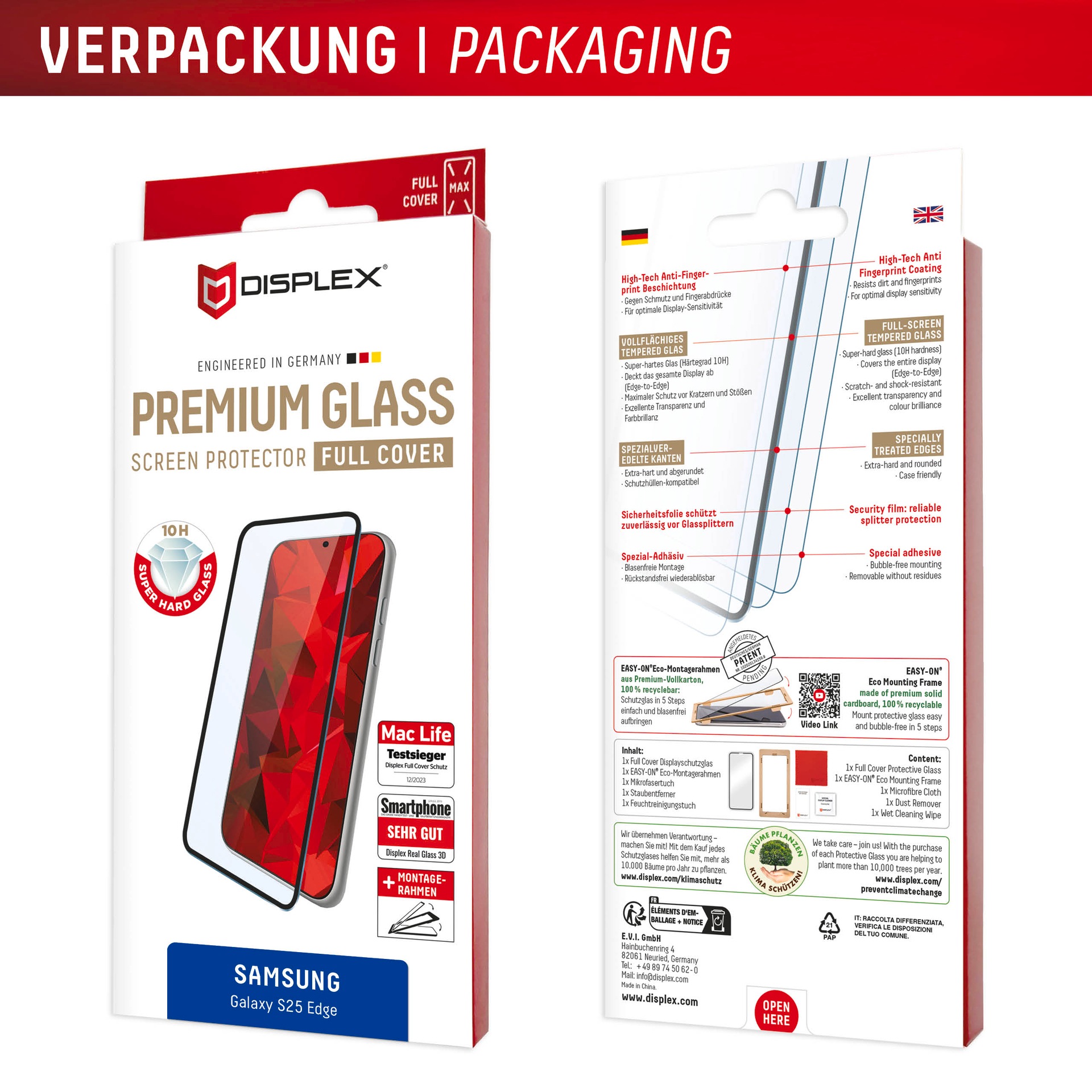 Displex Displayschutzglas »Premium Glass Screen Protector (Full Cover)« für Samsung Galaxy S25 Edge Displayschutzfolie, Schutzfolie, Bildschirmschutz, kratz- & stossfest