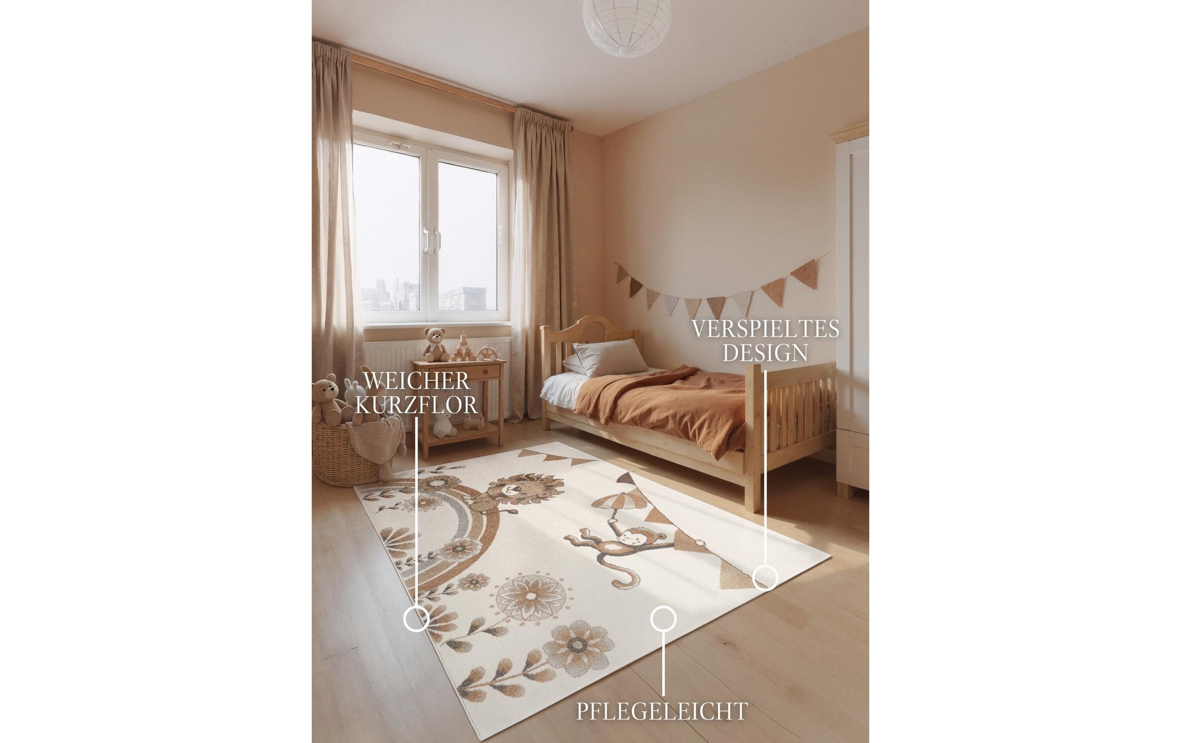 Villeroy & Boch Kinderteppich »Roar like a Lion Summer Party Teppich« rechteckig 9 mm Höhe Spielteppich weich, Kinderzimmer, Boho Kids Spielunterlage, Tieremotiv