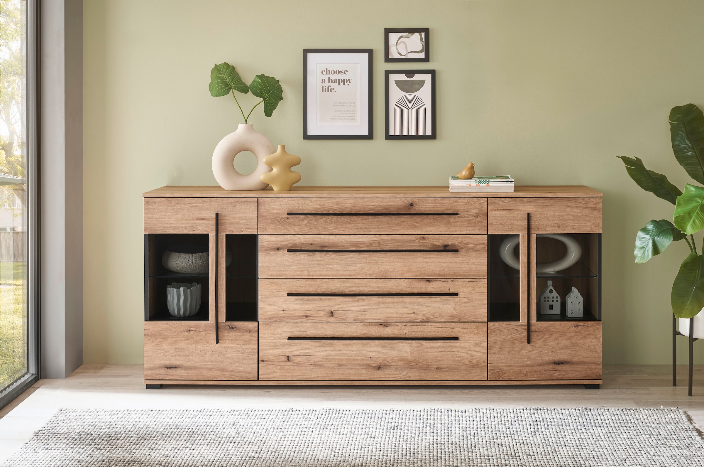 INOSIGN Sideboard »Cantara, moderner Schrank, Kommode in Eiche Evoke oder weiss«, schwarze Stangengriffe, ausreichend Stauraum, vielseitig einsetzbar