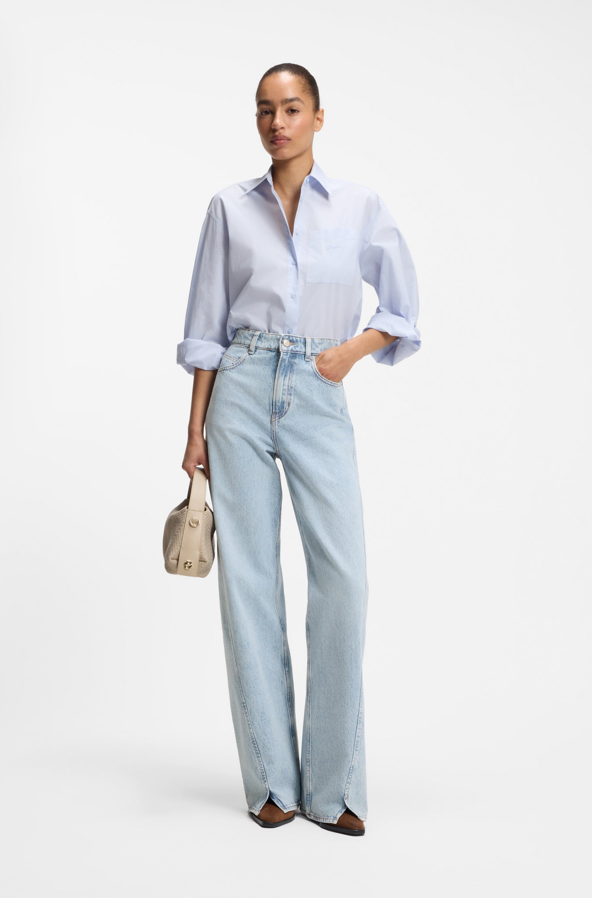 BOSS ORANGE Jeans taille haute »MARLENE SLIT HR Premium Damenmode« avec coupe large jambes, détails fente
