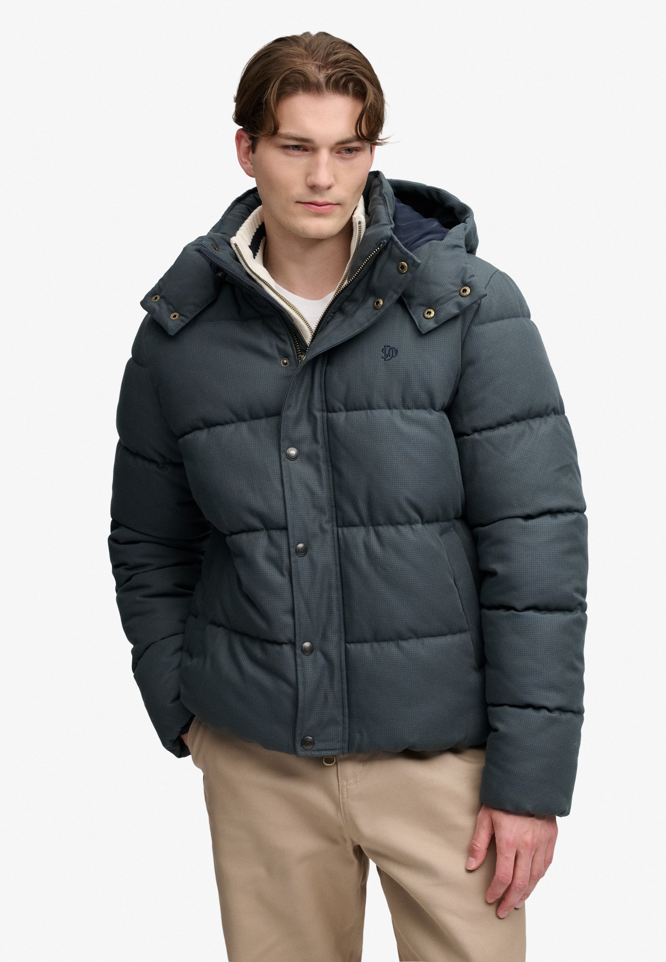 Image of Superdry Steppjacke "PREMIUM HOOD CHECK PUFFER JKT" mit Kapuze Materialmix, relaxed fit
