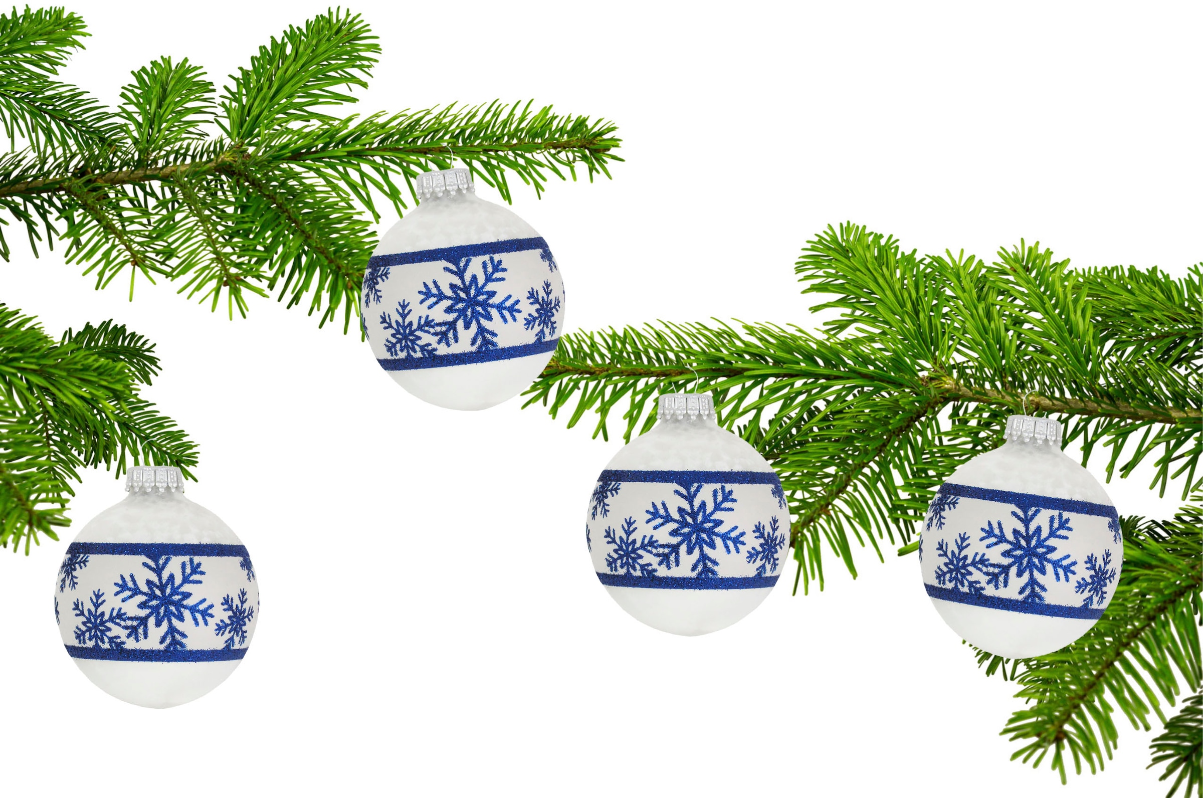 Krebs Glas Lauscha Boule de Noël »Schneeflockenband« décoration de Noël, ornements de sapin, boules de Noël en verre