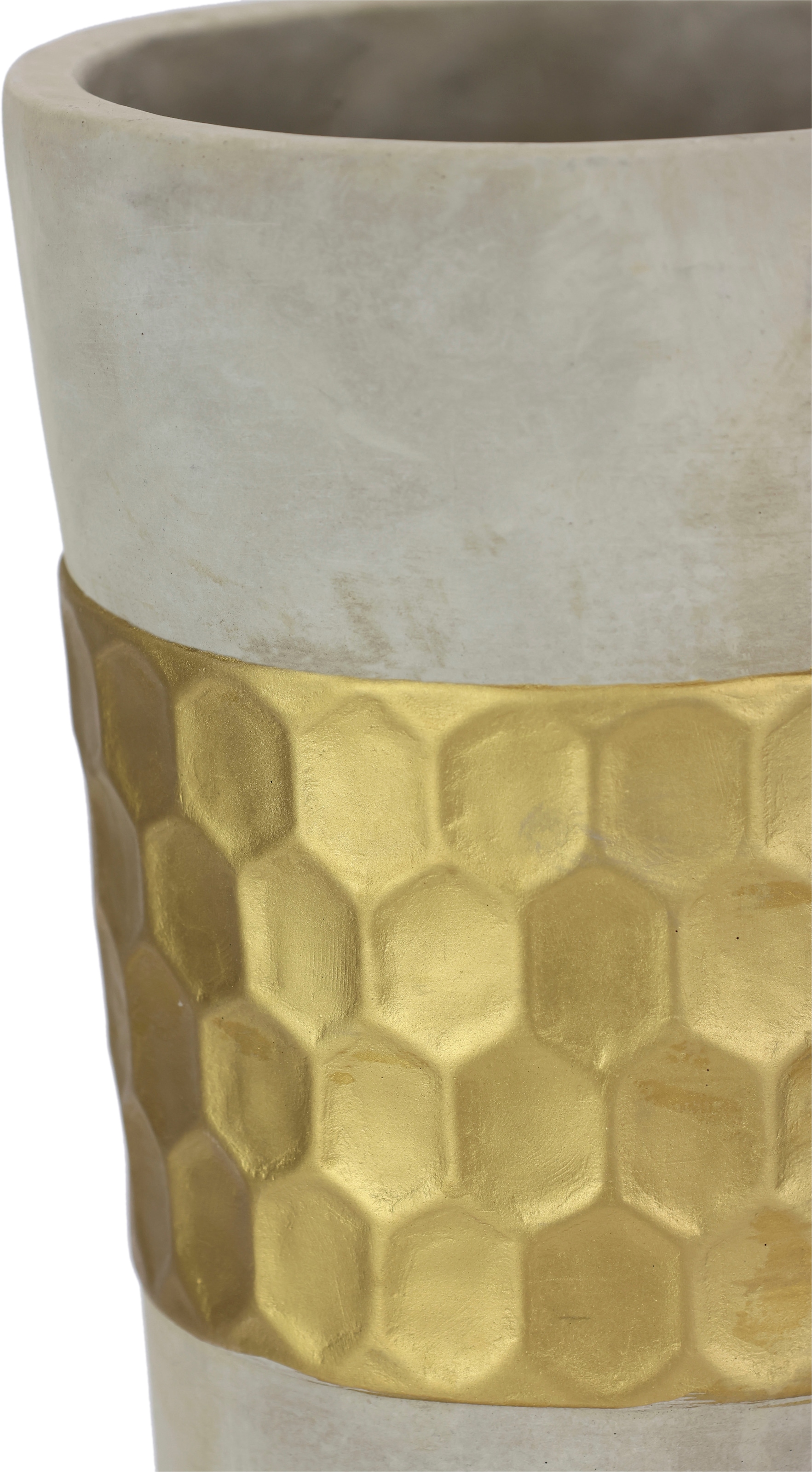 I.GE.A. Dekovase »Goldfarbenverzierte Blumenvase«, (1 St.), Vase Zylindervase mit goldfarbenener Struktur grau goldfarben Betonoptik Tischvase