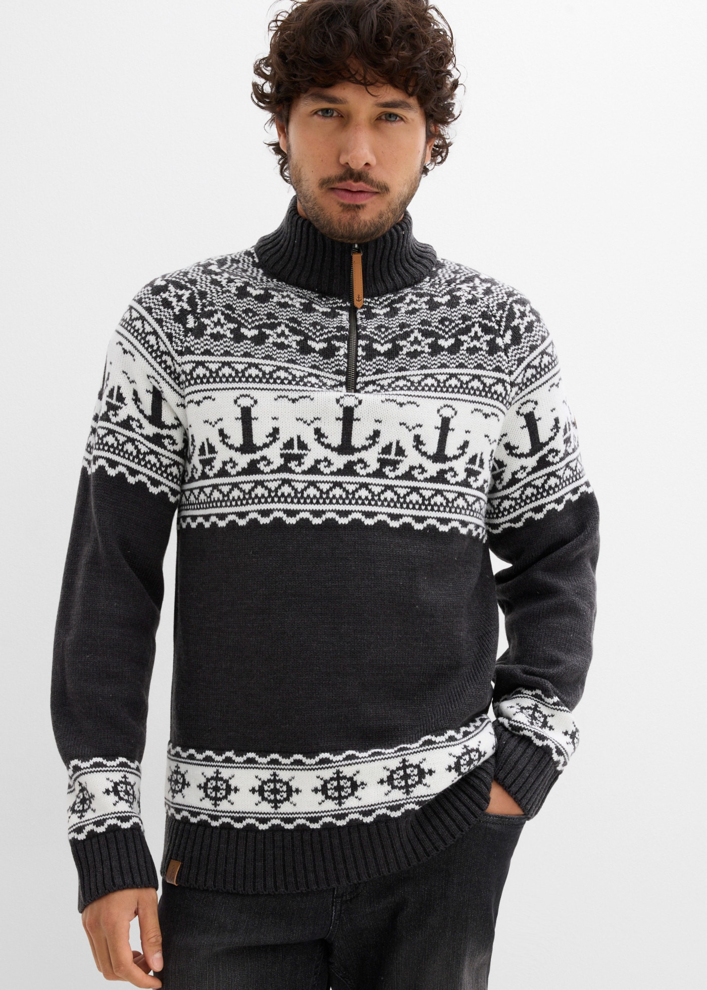 Image of bonprix Norwegerpullover mit Troyerkragen, Regular Fit, aus Polyacryl
