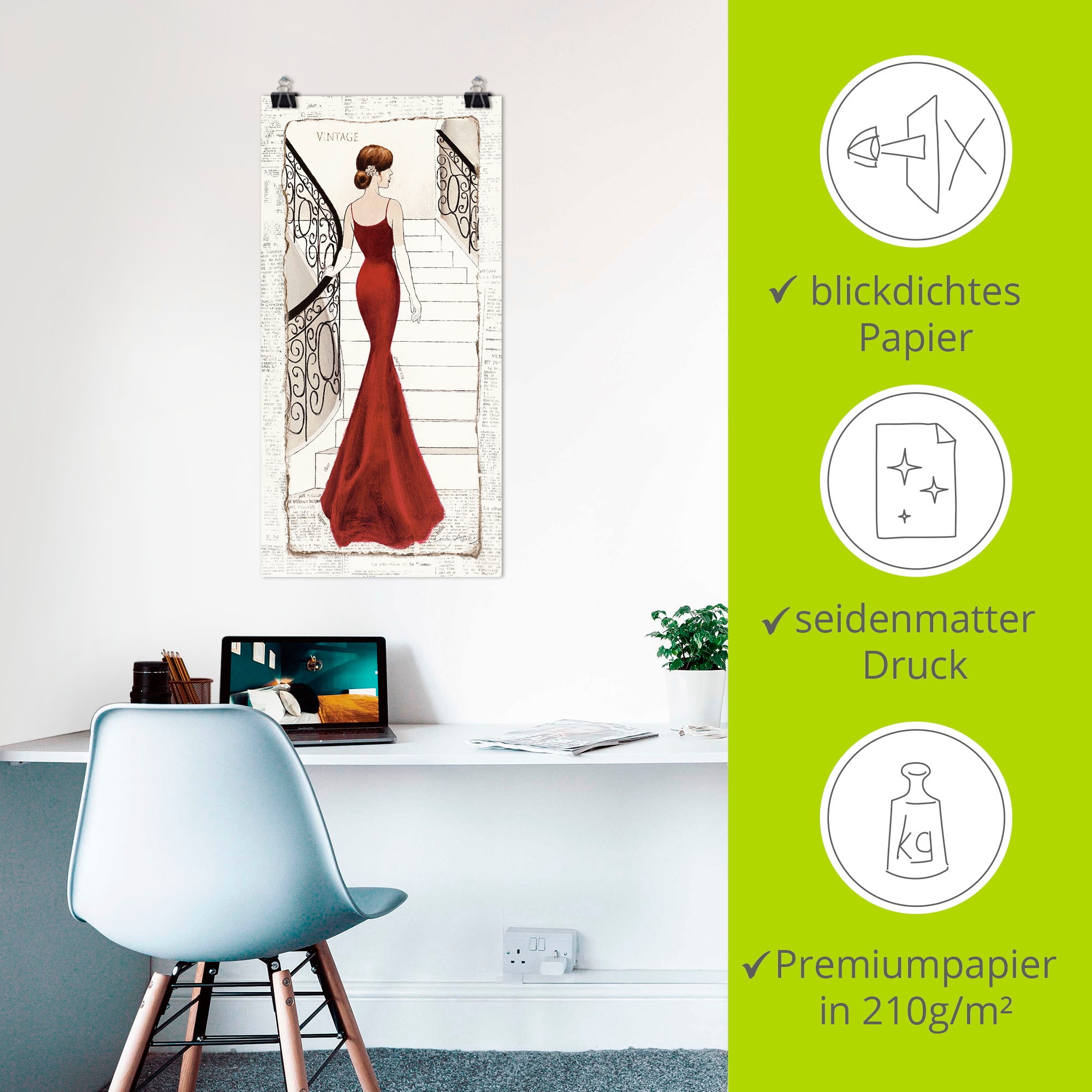 Artland Wandbild »Die schöne in Rot« Frau 1 Stk. tlg. als Leinwandbild, Poster in verschied. Grössen