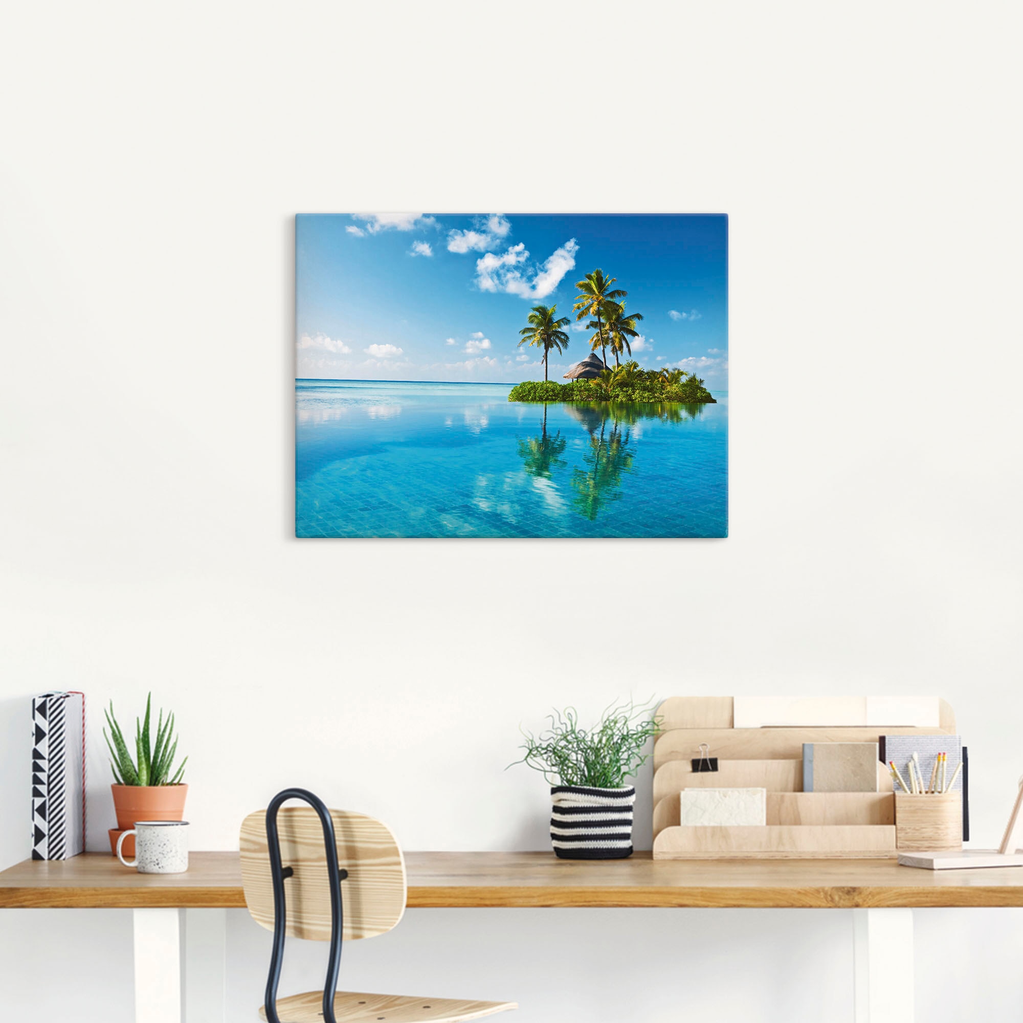 Artland Tableau sur toile »Tropisches Paradies - Insel Palmen Meer« Amérique 1 cuis tlg. tendu sur cadre en bois