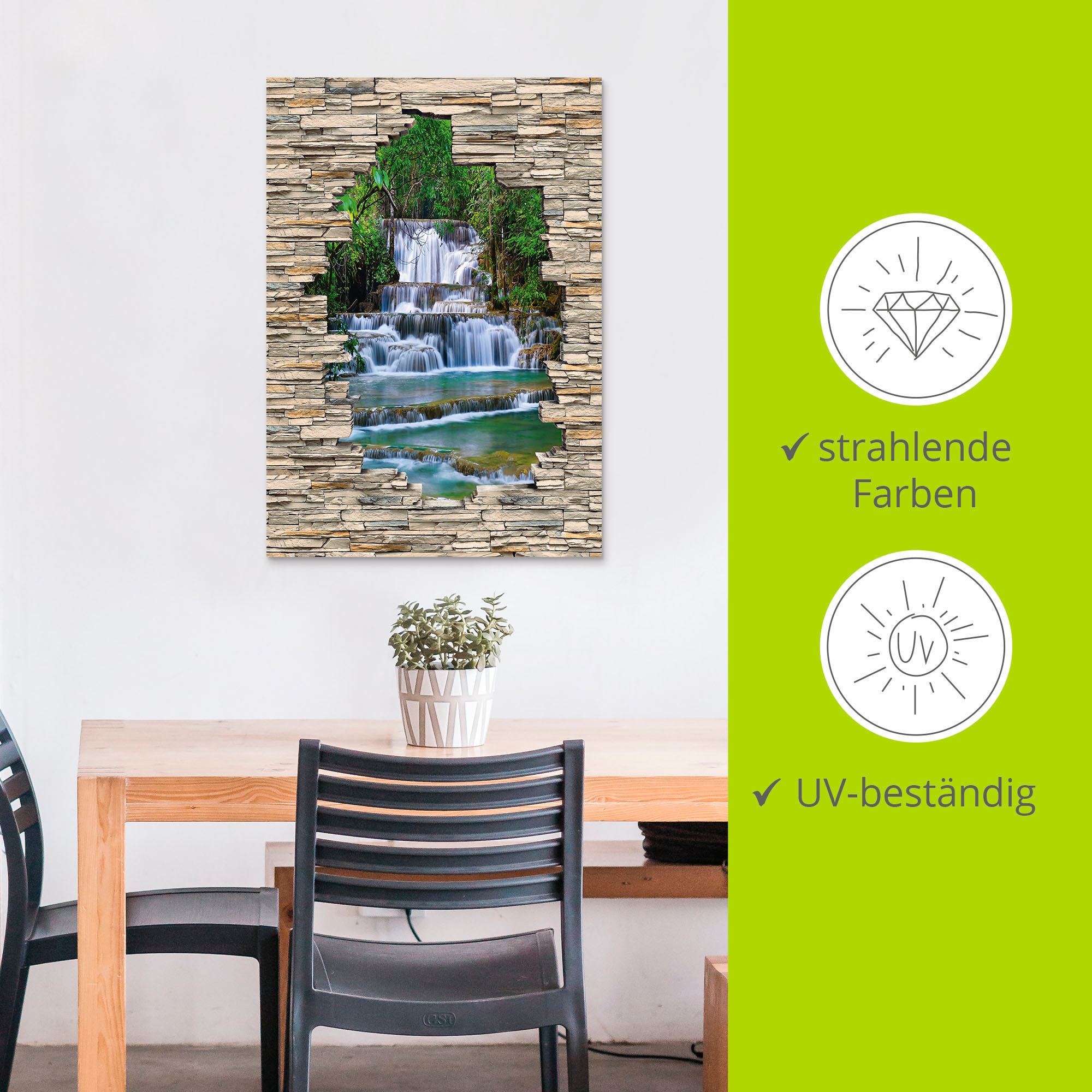 Artland Wandbild »Tiefen Wald Wasserfall Stein Mauer Blick«, Wasserfallbilder, (1 St.), als Alubild, Outdoorbild, Wandaufkleber in verschied. Grössen