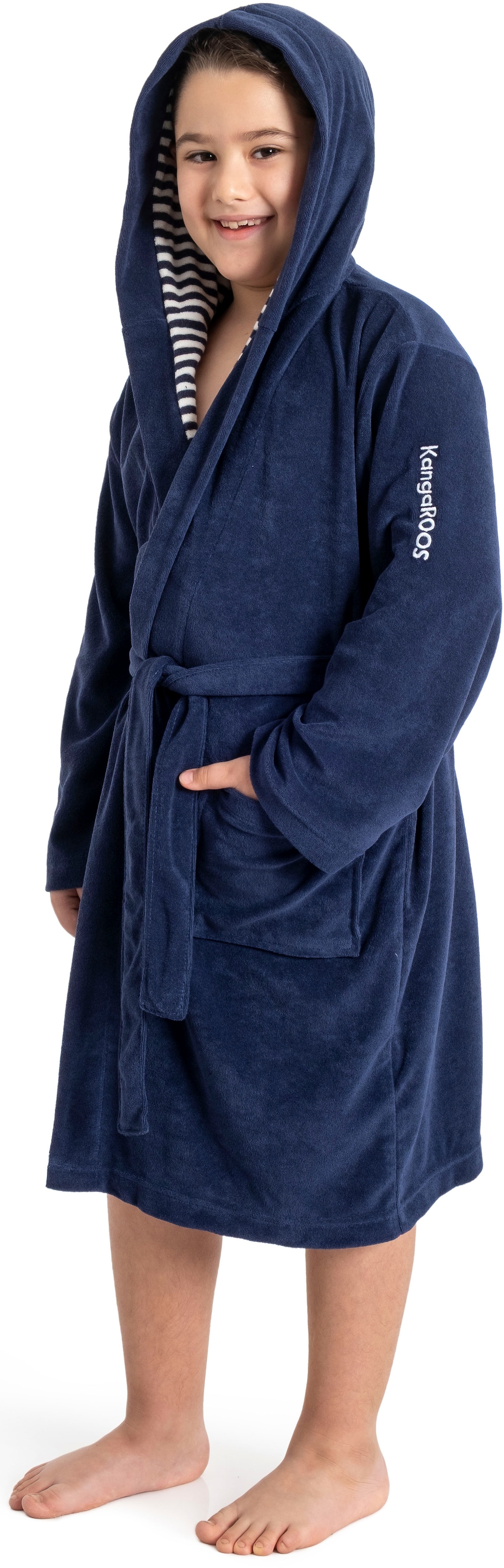KangaROOS Kinderbademantel »Dalia, Ideal für Zuhause, Schwimmbad oder im Urlaub« 1 Stk. Uni-Farben mit Streifen
