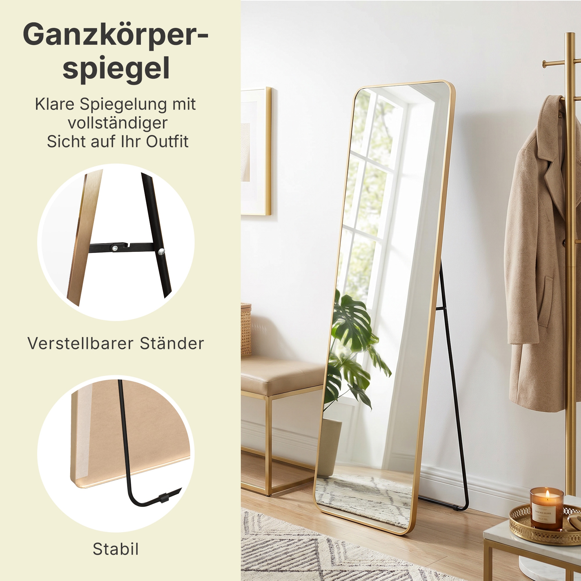 GOODproduct Miroir »Standspiegel Addrik, wahlweise in 2 Grössen 150x40cm oder 160x50cm« miroir corps entier avec verre de sécurité, en différentes couleurs
