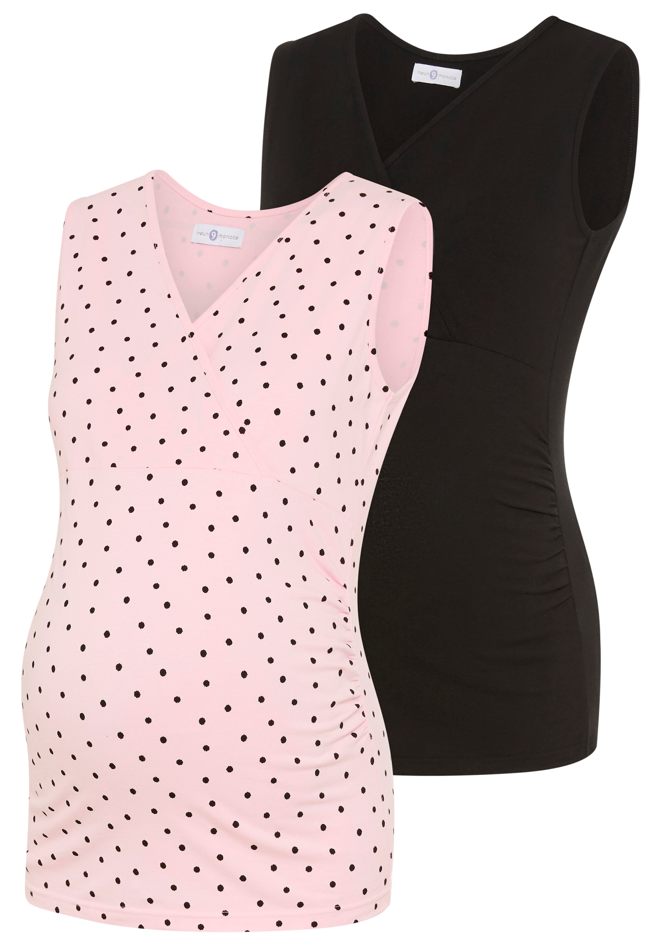 Image of Neun Monate Umstandsshirt "2er Pack Umstands-Tops" Packung, 2, 2 tlg. eng anliegende Passform, tiefer V-Ausschnitt mit Wickeloptik