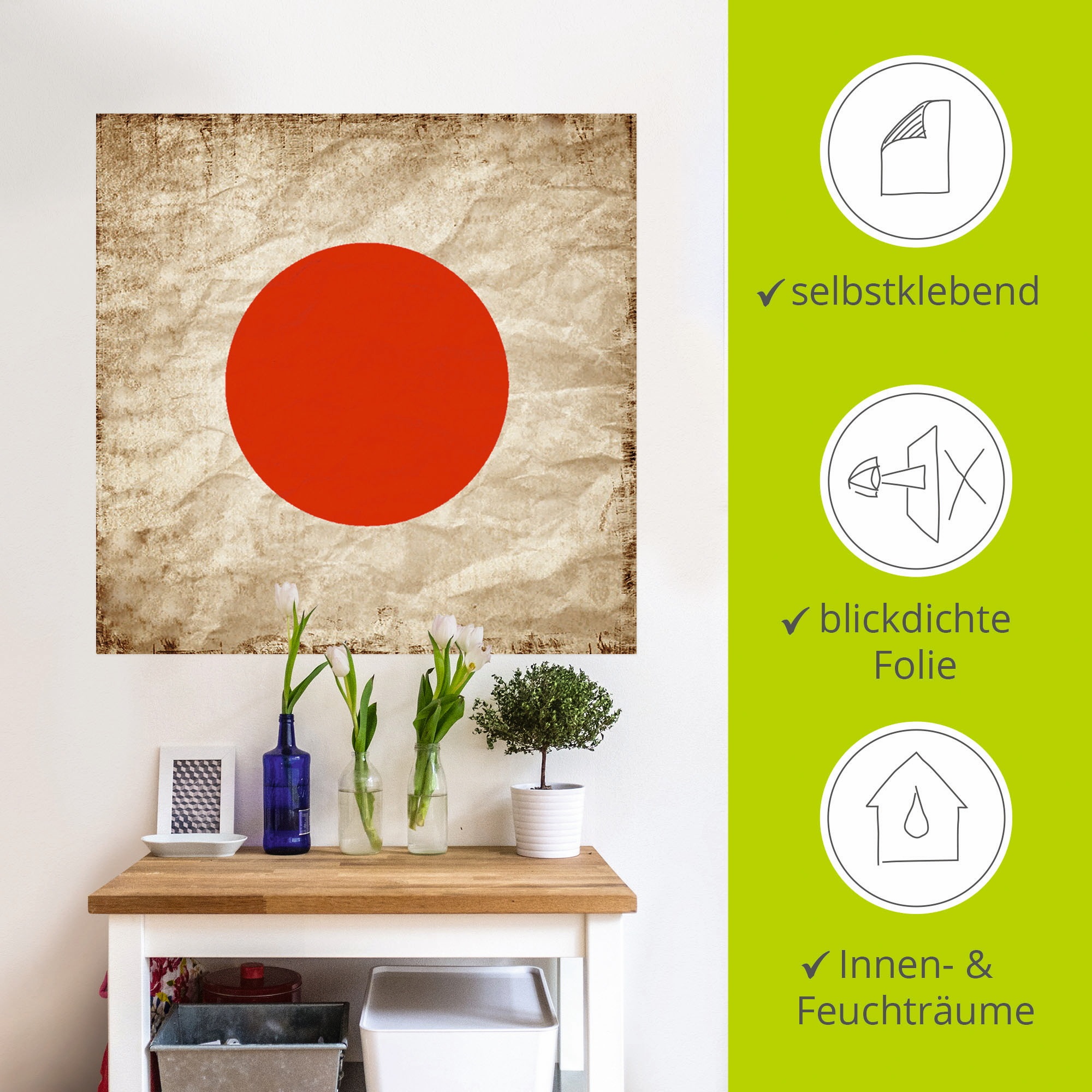 Artland Wandbild »Japanische Flagge Japan Symbol«, Zeichen, (1 St.), als Leinwandbild, Wandaufkleber in verschied. Grössen