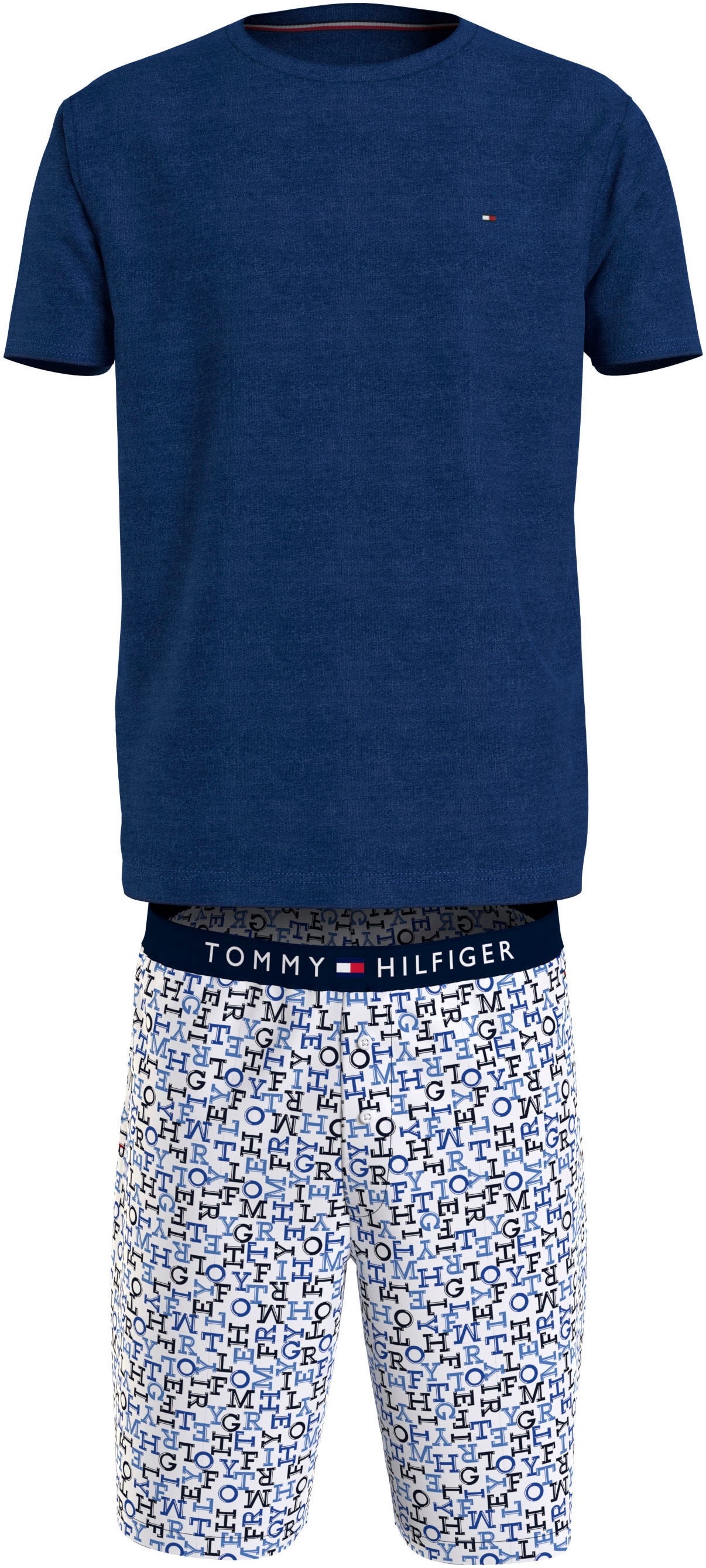 Tommy Hilfiger Underwear Pyjama »CN SS SHORT WOVEN SET«, (Set, 2 tlg., 2er), mit Markenlabel