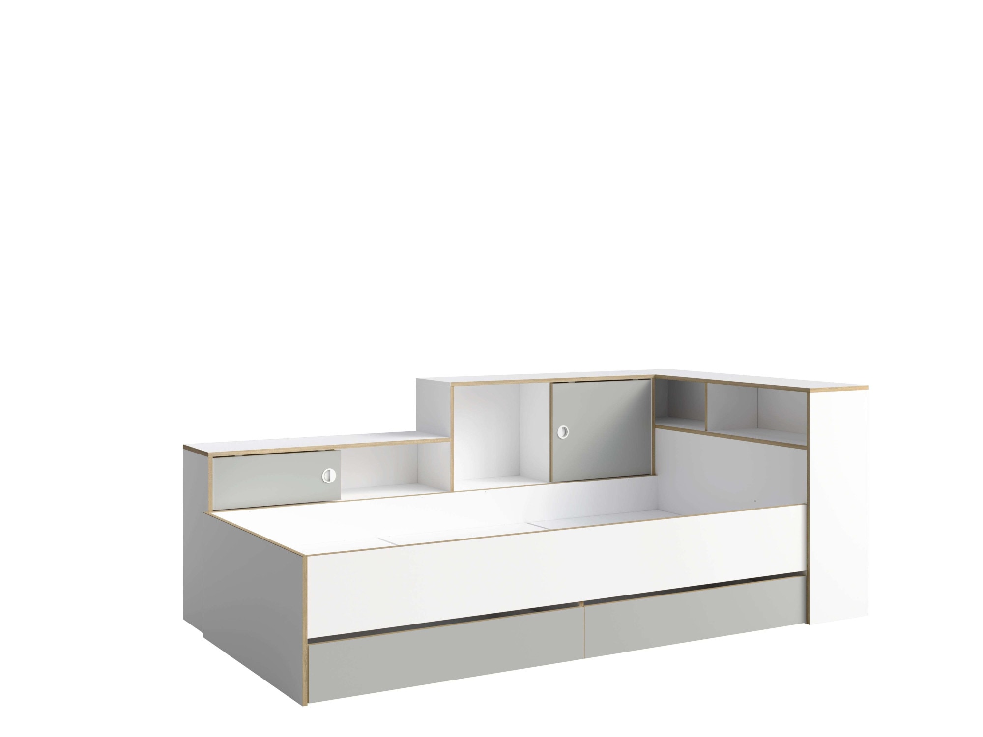 Home affaire Jugendbett »ELLETE Stauraumbett 90x200 cm, Masse B/T/H: 231,5/125,5/88,5 cm«, Bett ohne Matratze mit 2 Schubladen, 2 Türen und 6 Fächer