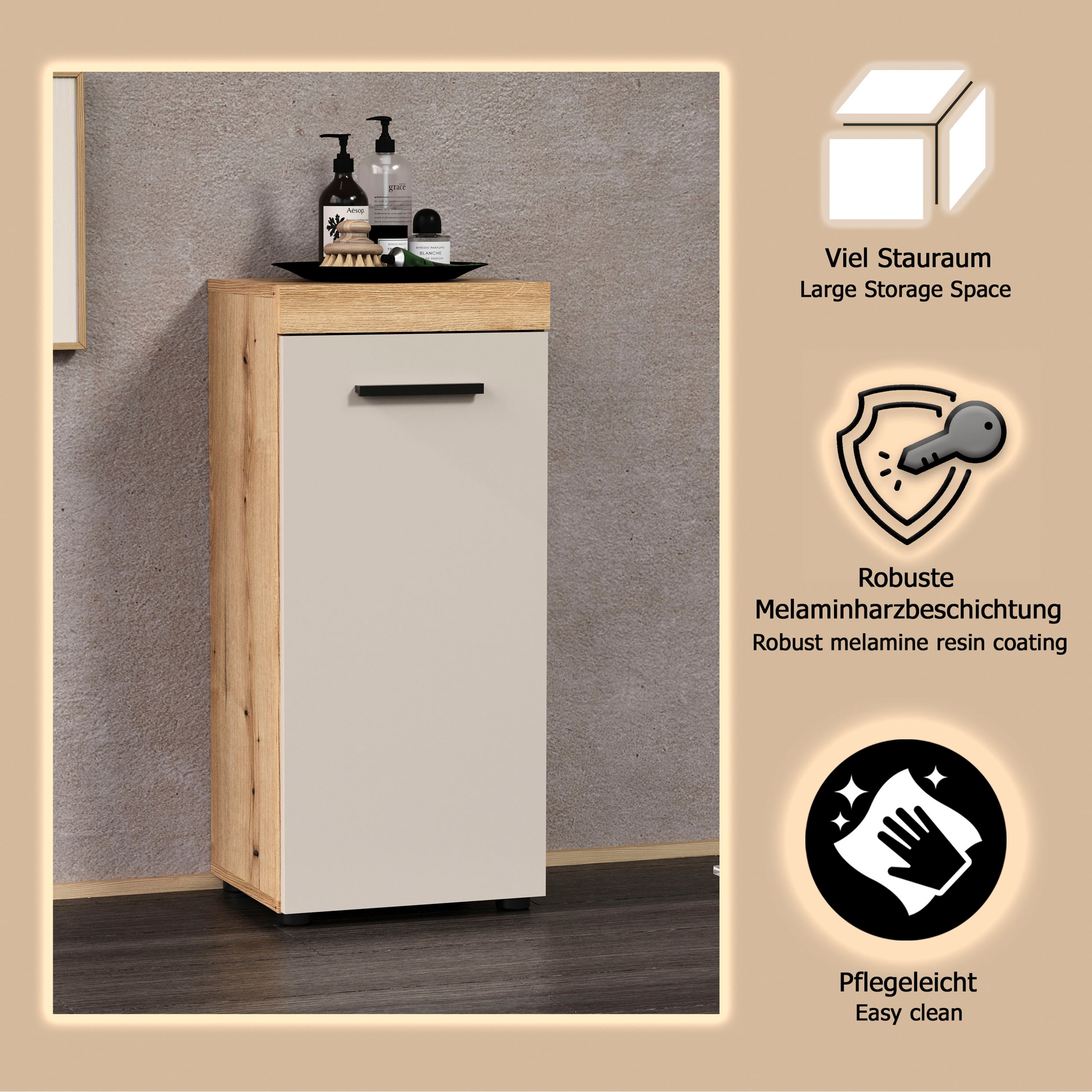 welltime Badkommode »Isera« 1 Stk. tlg. Unterschrank mit 1 Tür und 1 Einlegeboden – (B/T/H) 36/31/81 cm